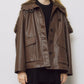 Faux Leather Shearling Collar Jacket