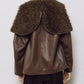 Faux Leather Shearling Collar Jacket