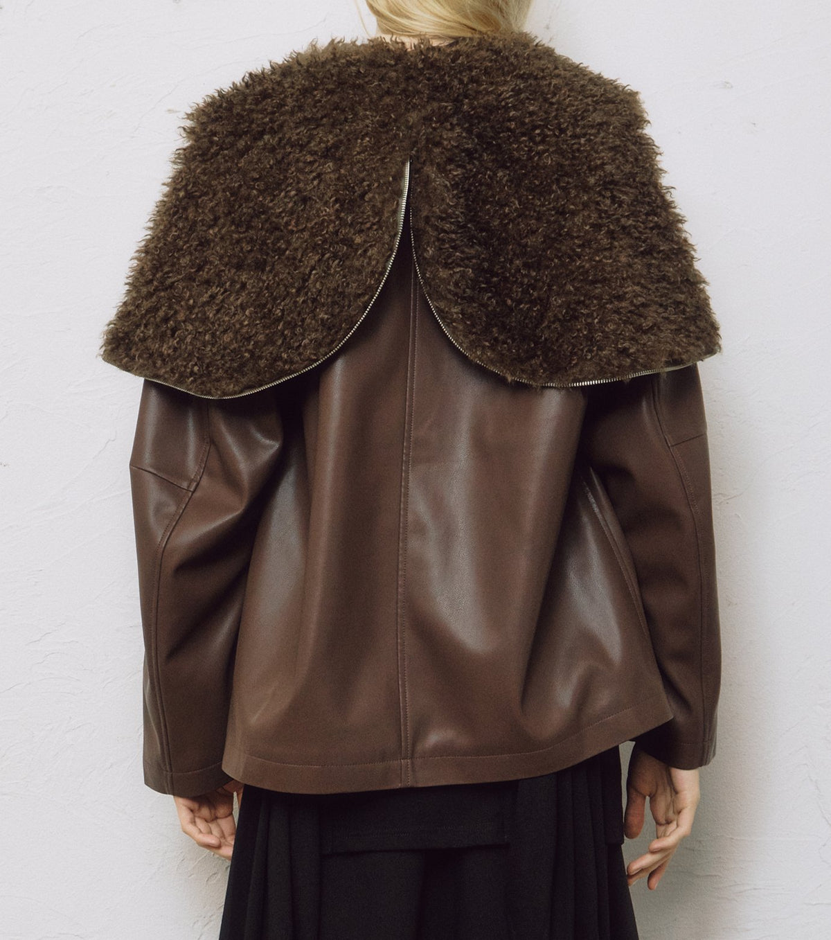 Faux Leather Shearling Collar Jacket
