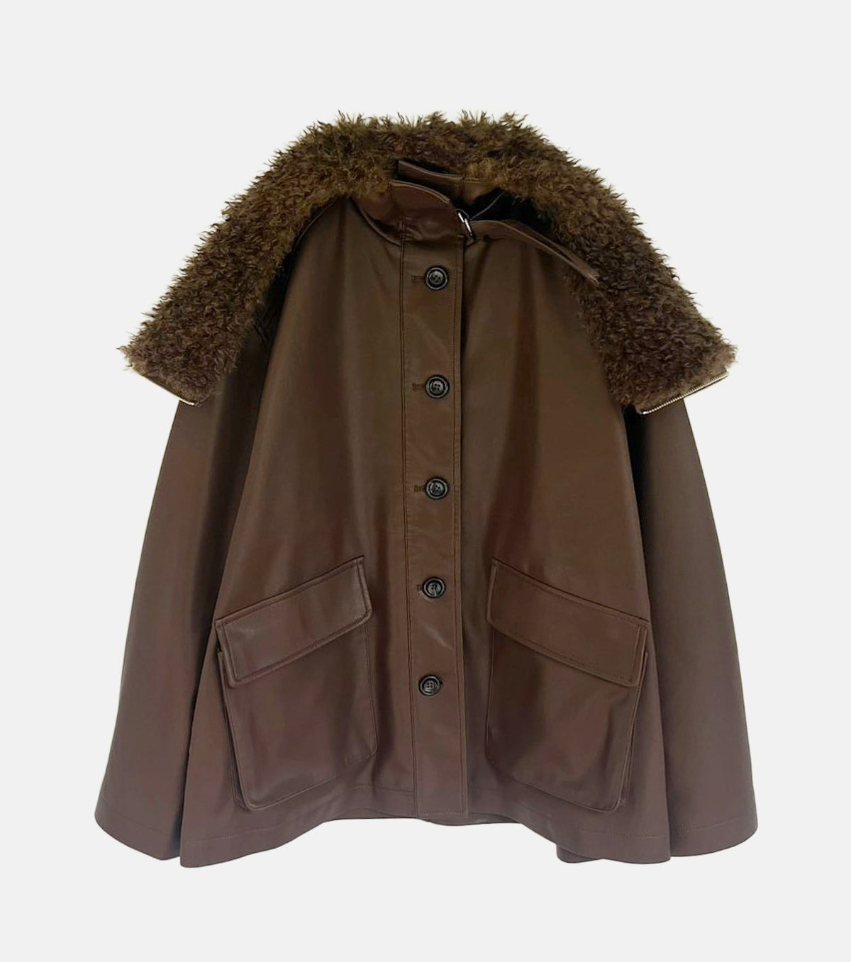 Faux Leather Shearling Collar Jacket