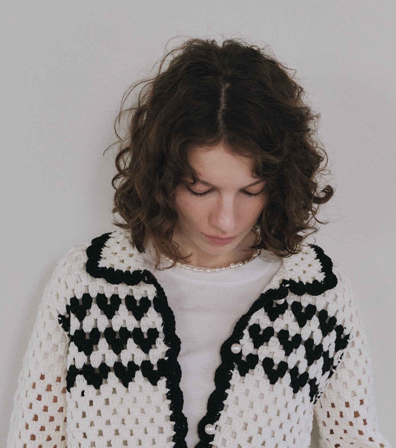 Heart-Motif Crochet Knit Jacket