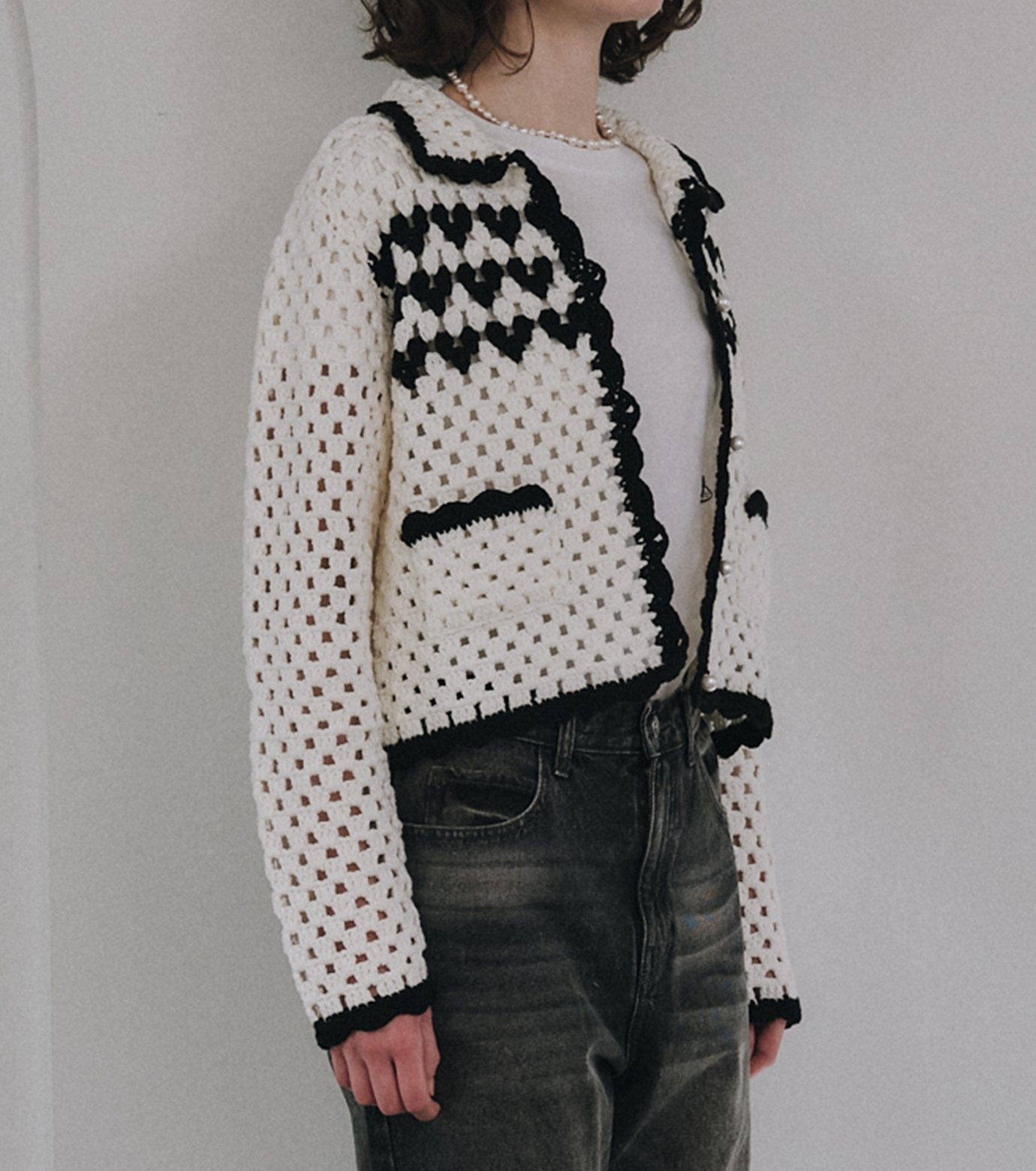 Heart-Motif Crochet Knit Jacket