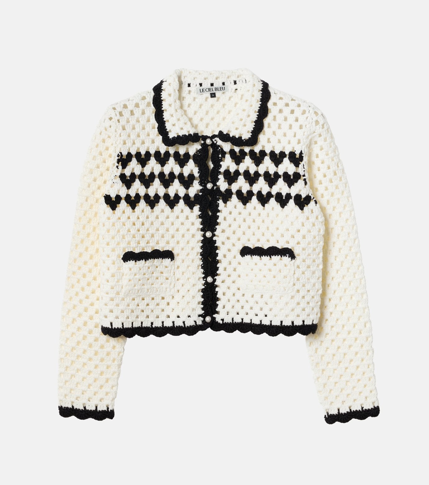 Heart-Motif Crochet Knit Jacket