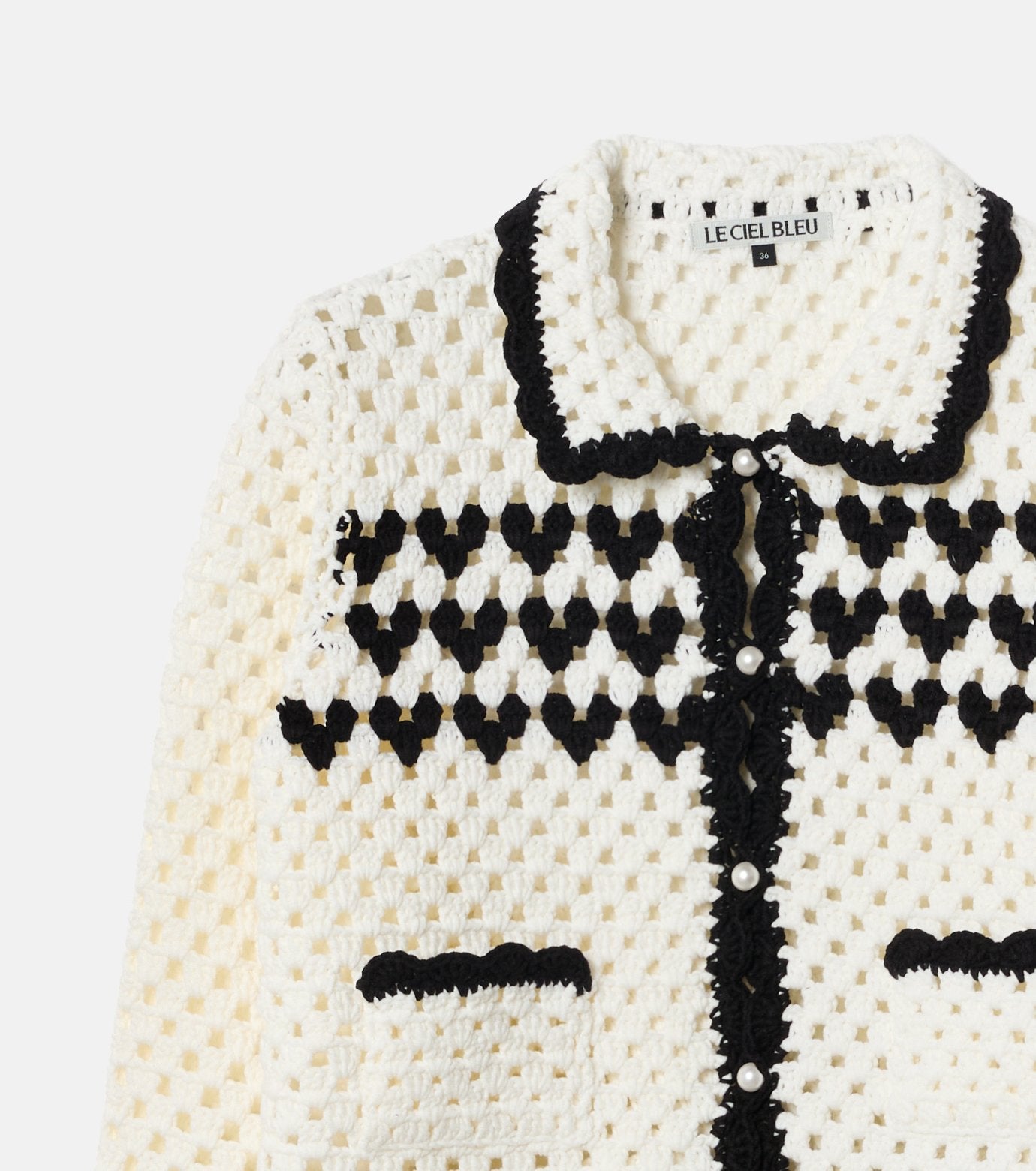 Heart-Motif Crochet Knit Jacket