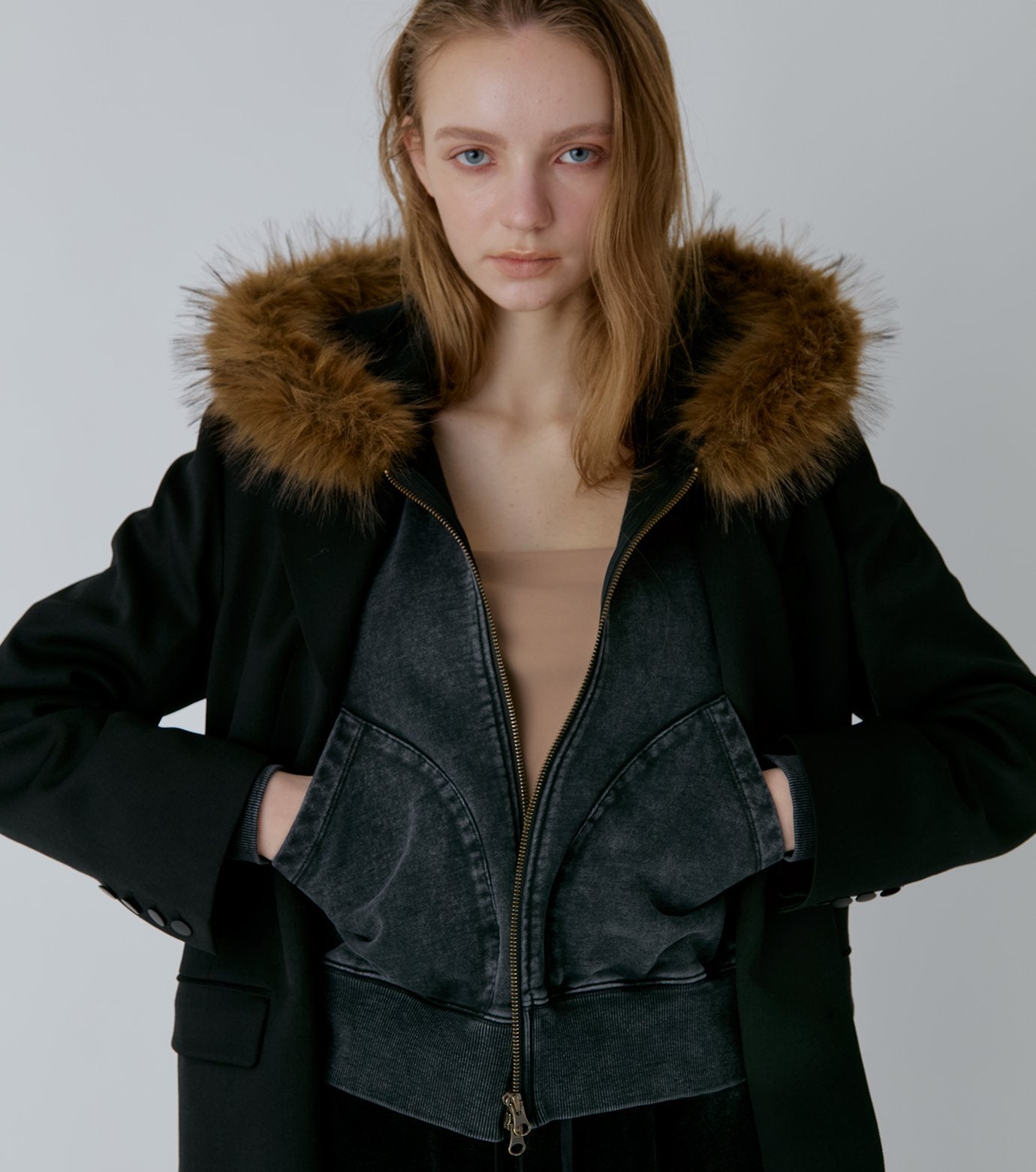 Fur-Trim Hooded Sweatshirt