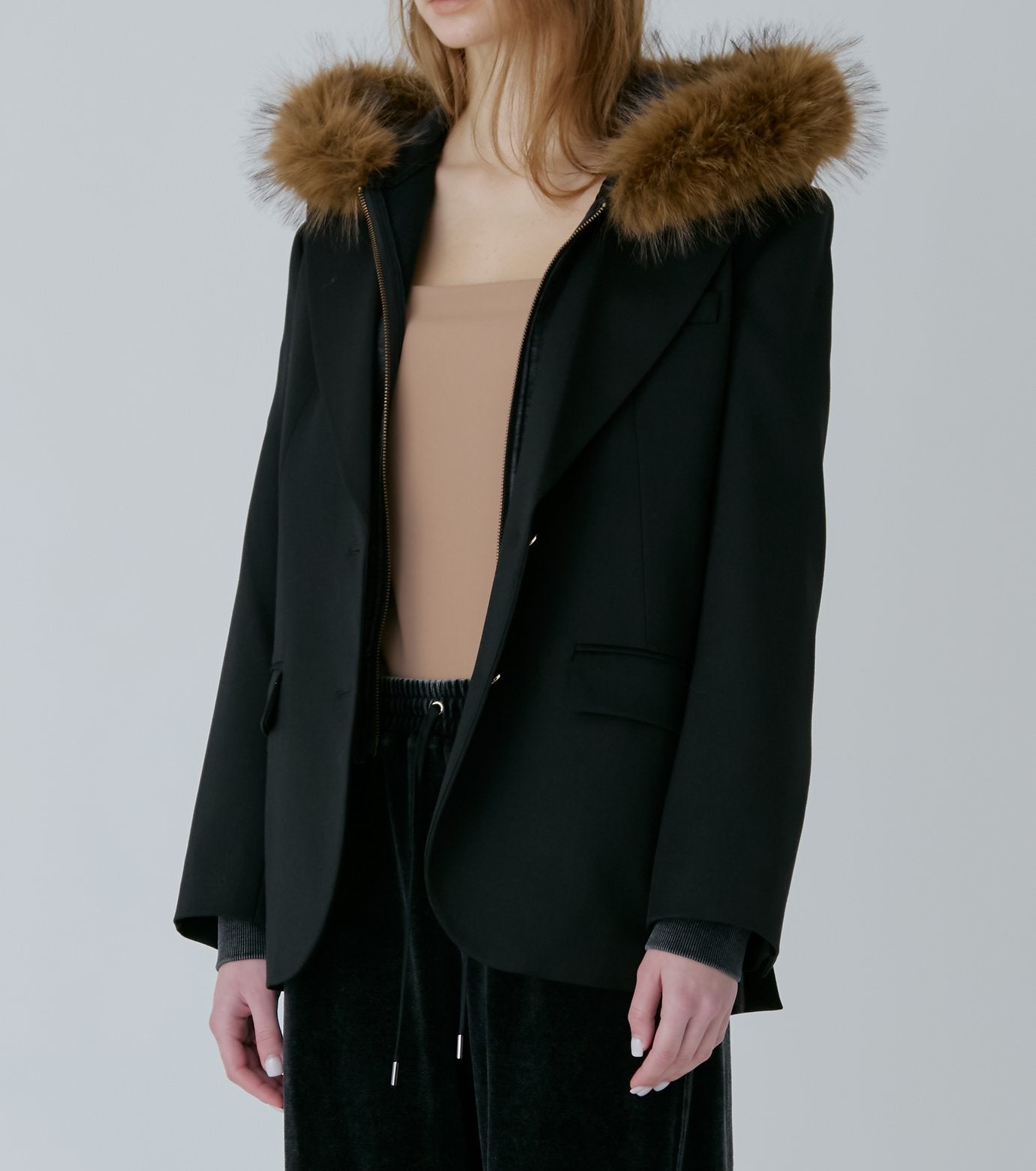 Fur-Trim Hooded Sweatshirt