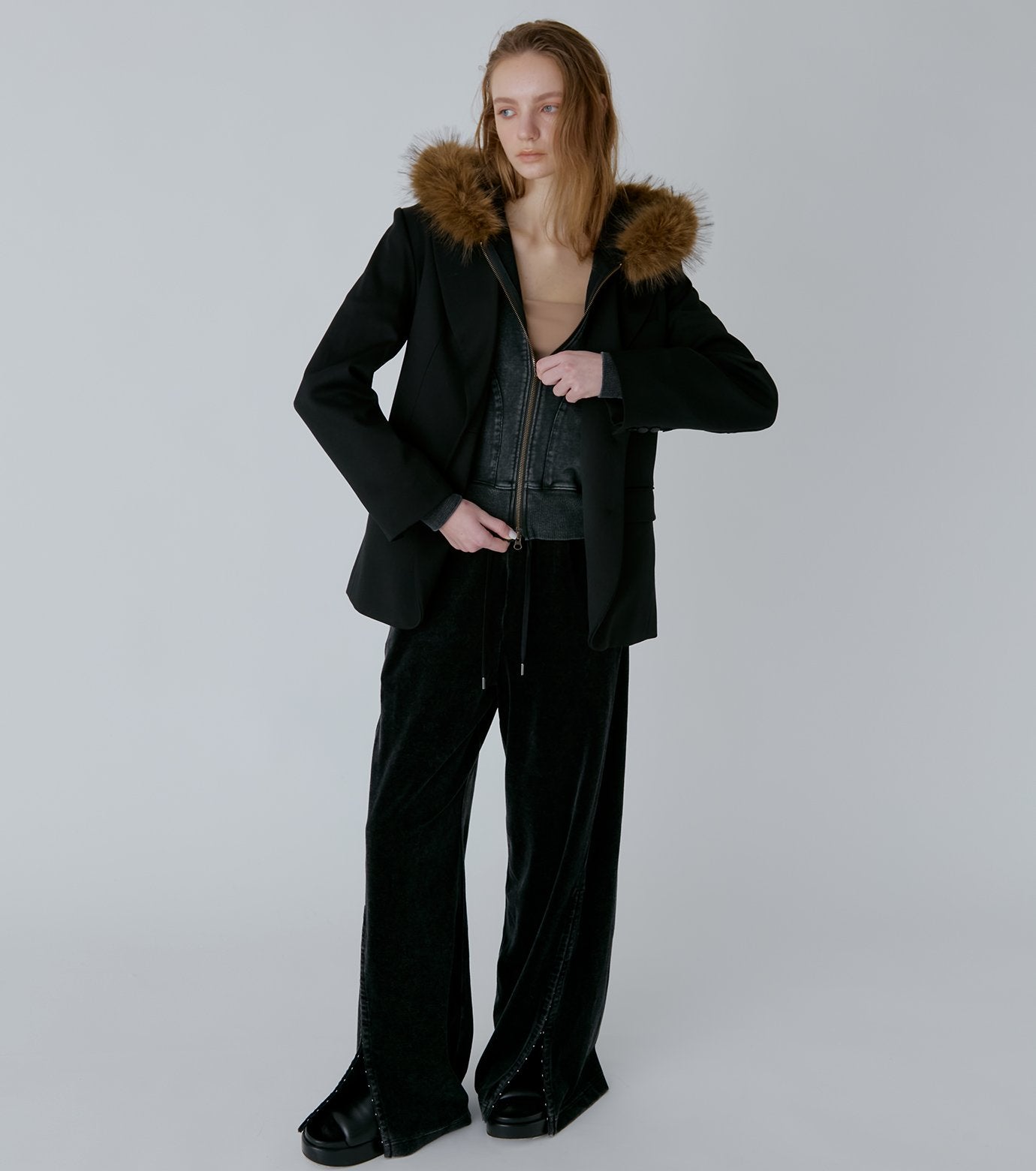 Fur-Trim Hooded Sweatshirt