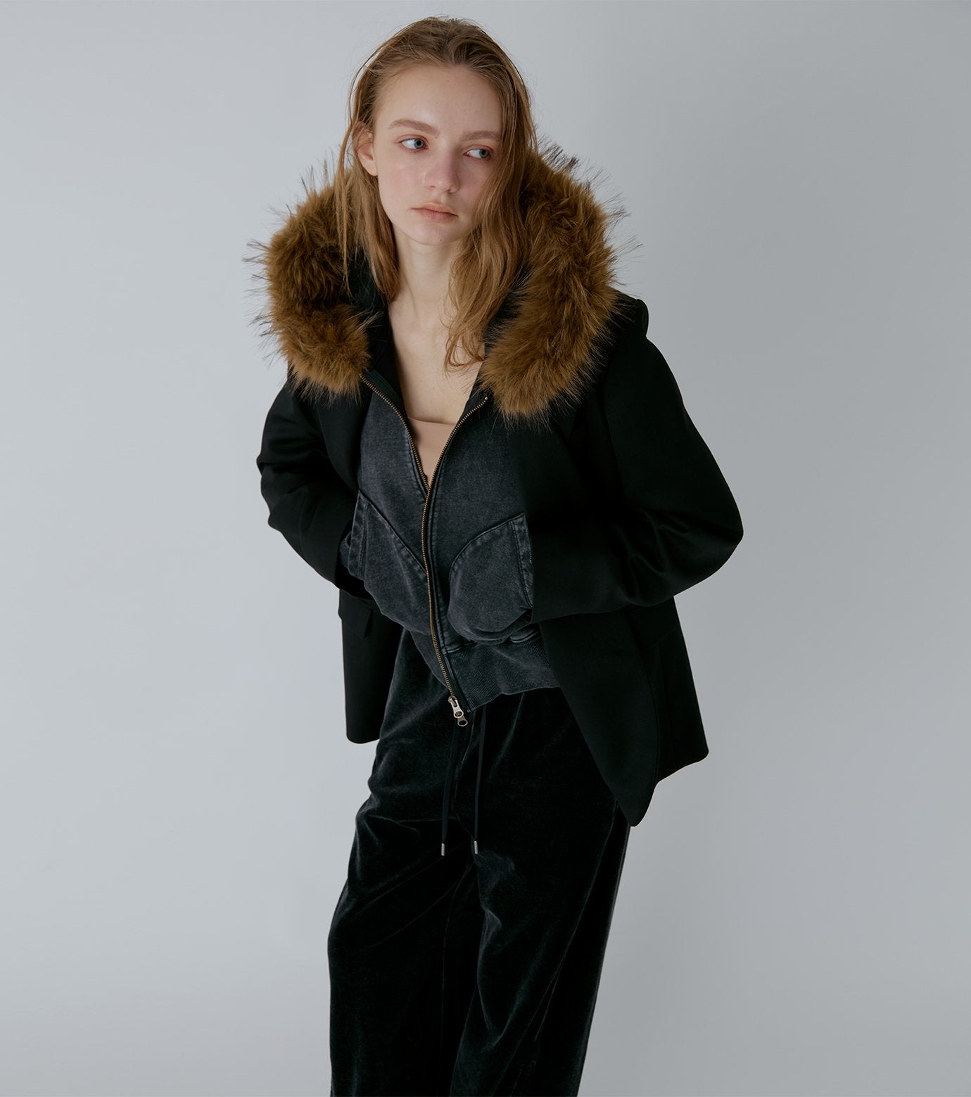 Fur-Trim Hooded Sweatshirt