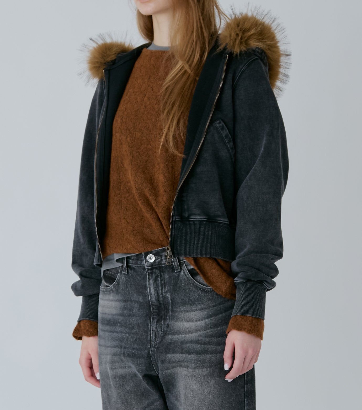 Fur-Trim Hooded Sweatshirt