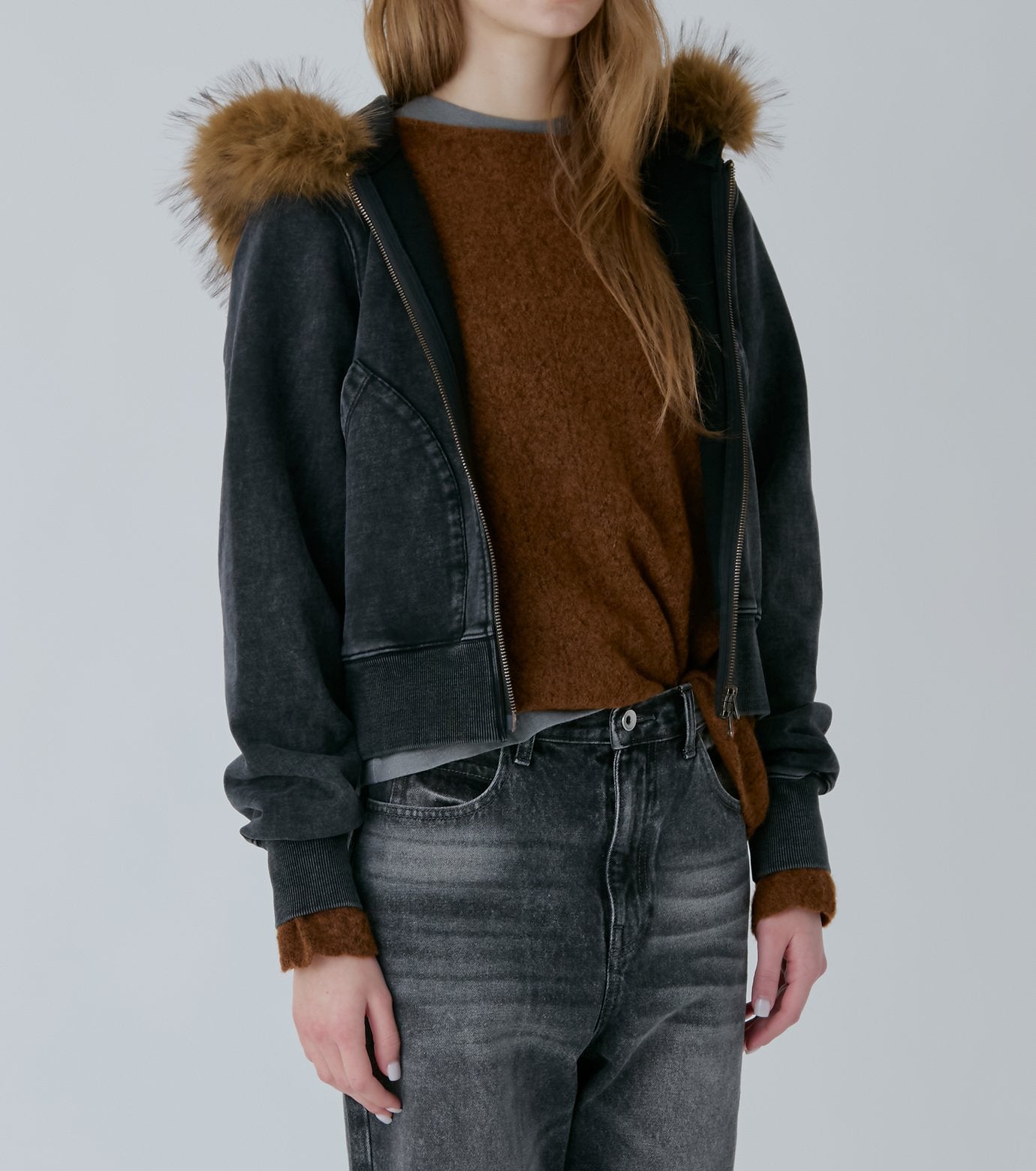 Fur-Trim Hooded Sweatshirt