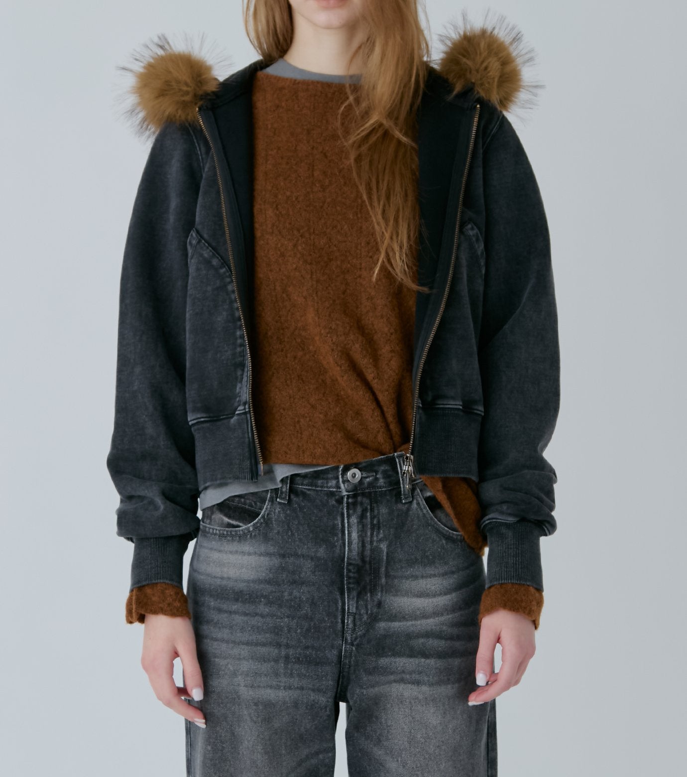 Fur-Trim Hooded Sweatshirt