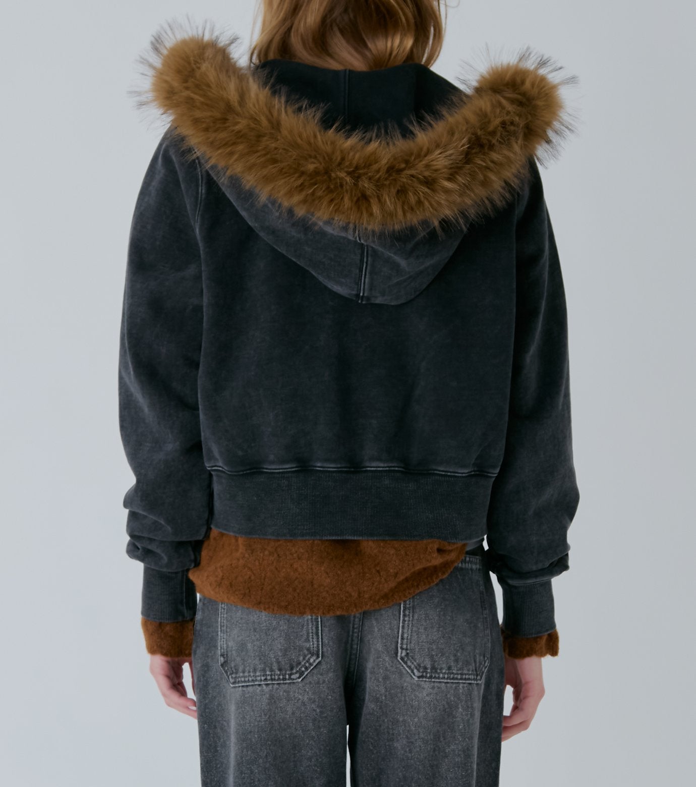 Fur-Trim Hooded Sweatshirt