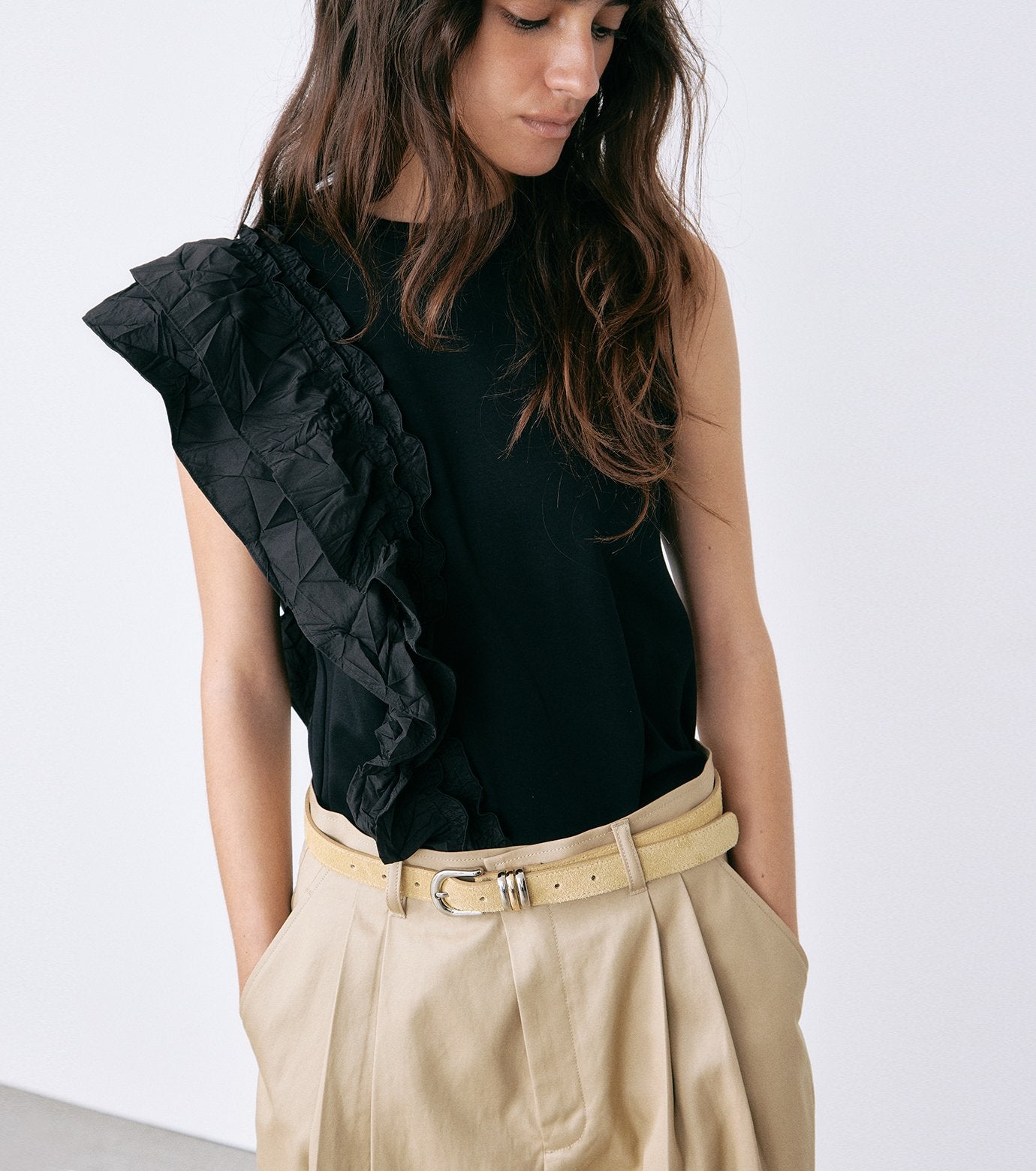 Ruffle Detail Sleeveless T-Shirt