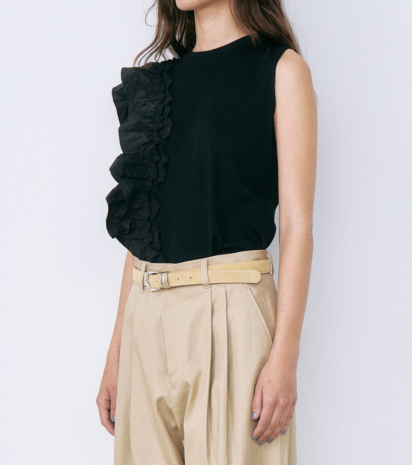 Ruffle Detail Sleeveless T-Shirt