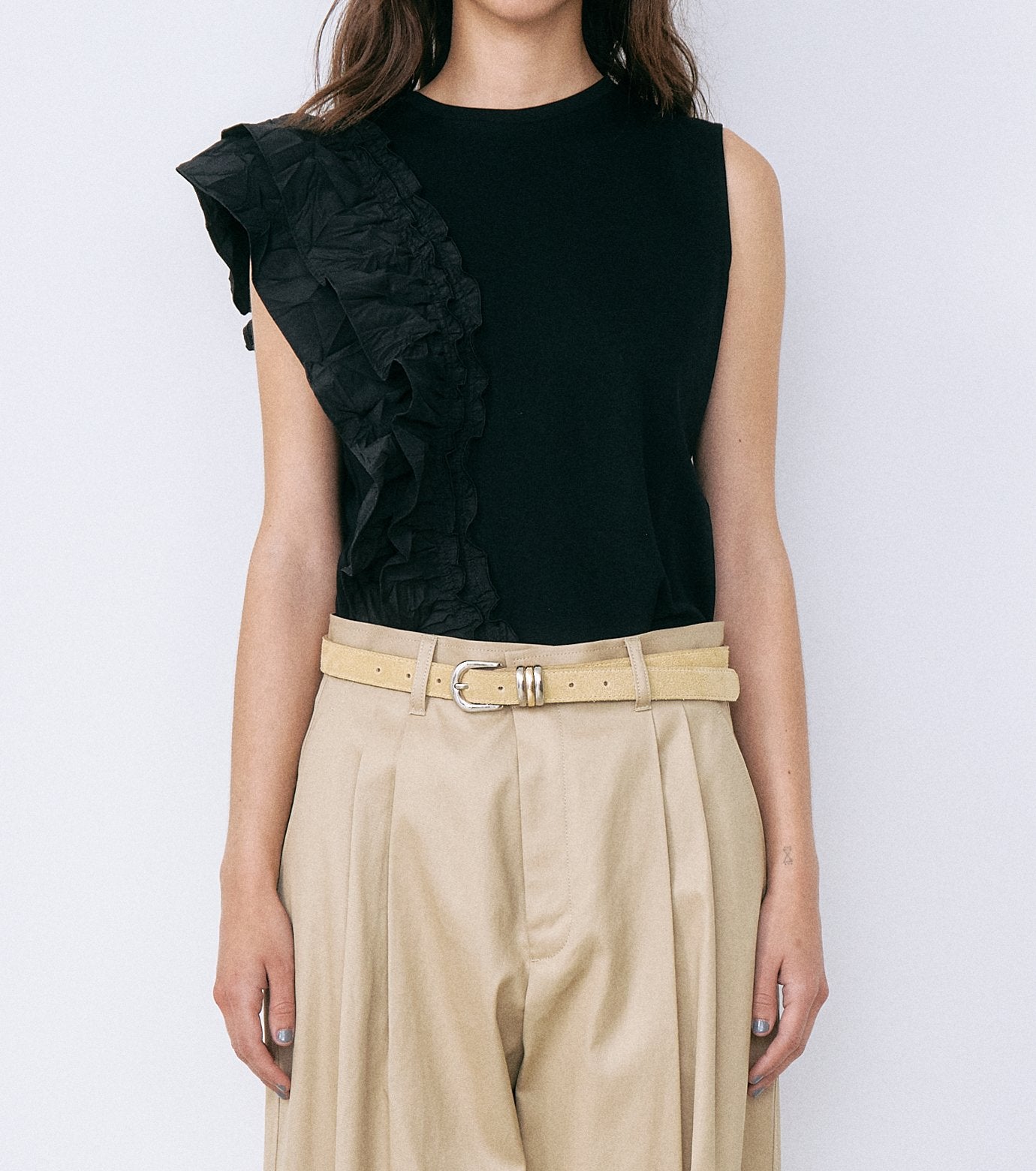 Ruffle Detail Sleeveless T-Shirt