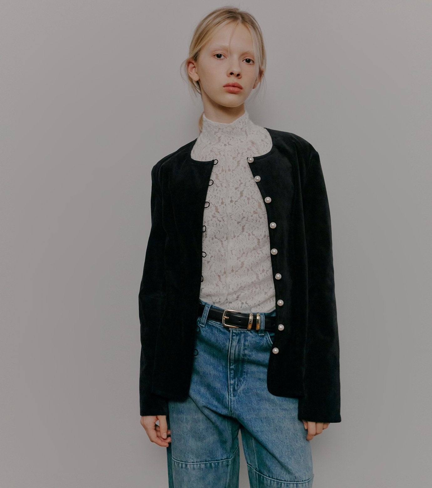 Velvet Shirt Jacket w/Pearl Button