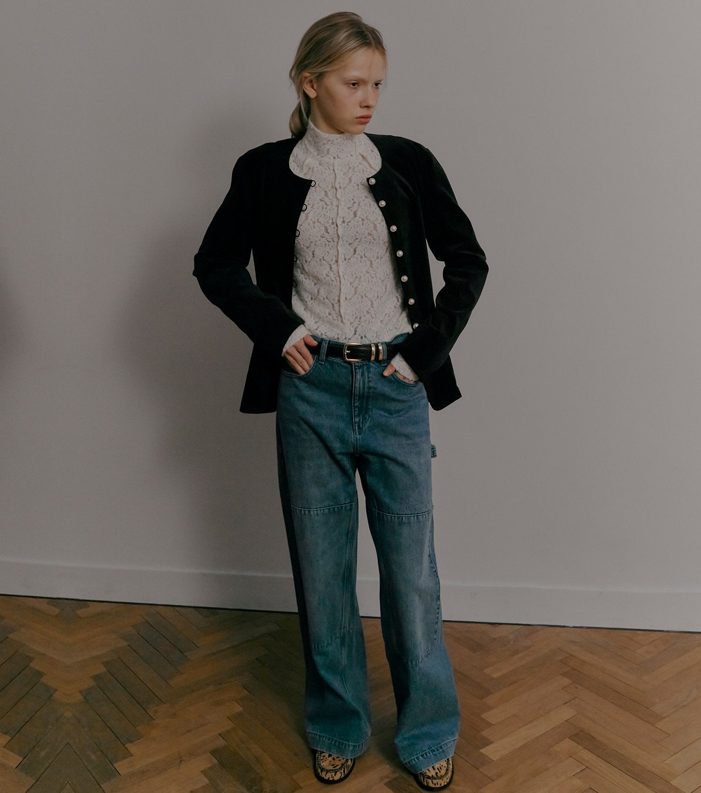 Velvet Shirt Jacket w/Pearl Button