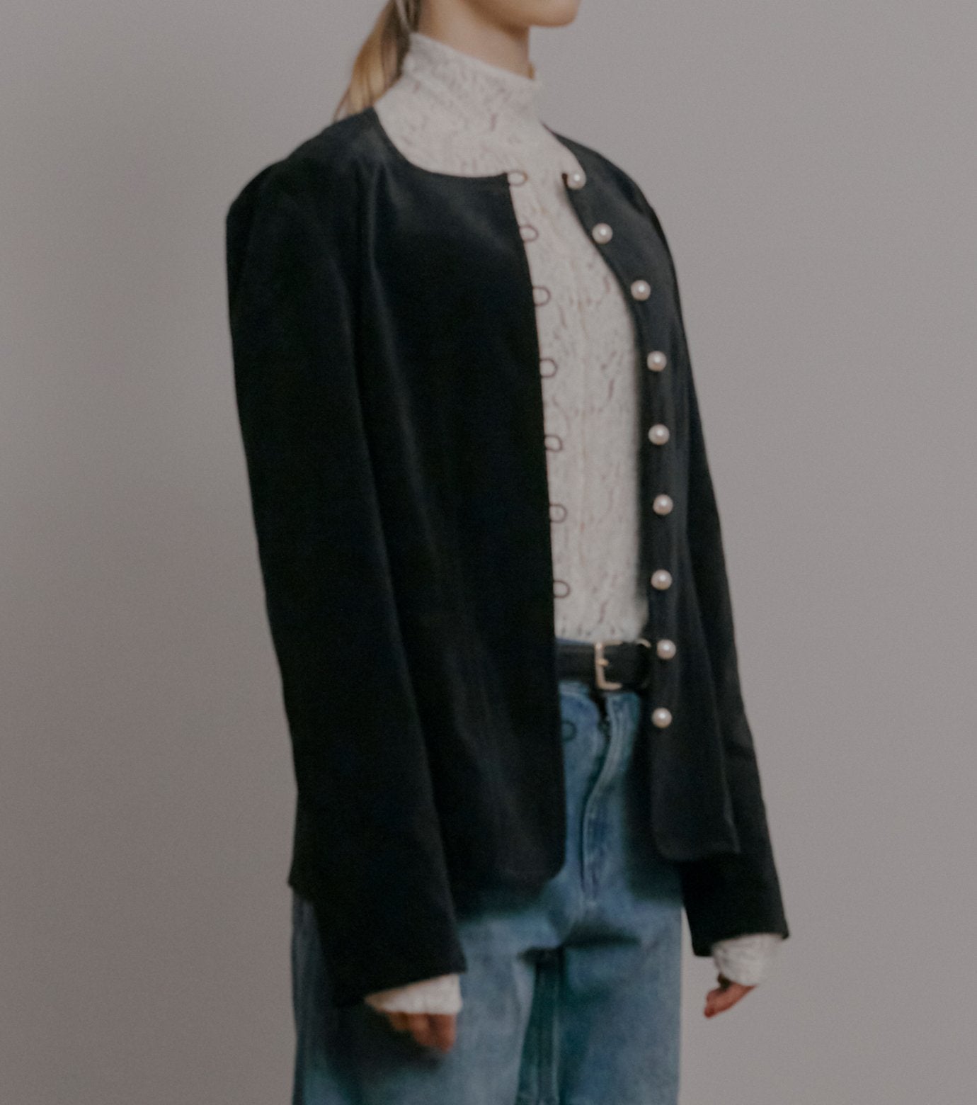 Velvet Shirt Jacket w/Pearl Button