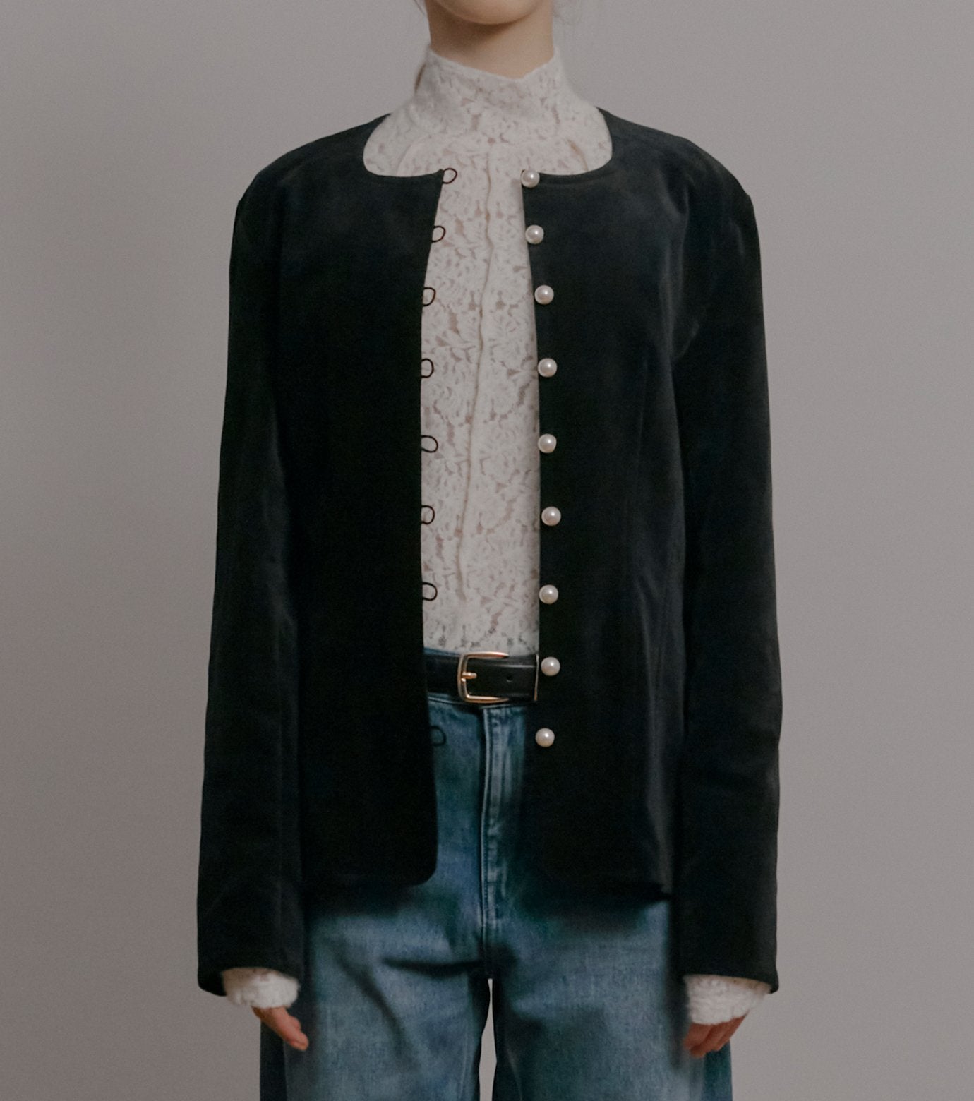 Velvet Shirt Jacket w/Pearl Button