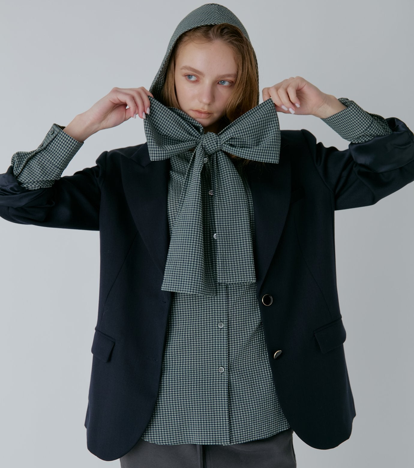 Gingham Check Hooded Shirt