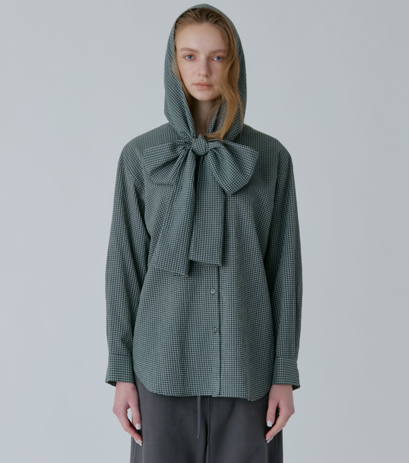 Gingham Check Hooded Shirt