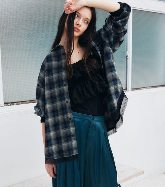 Flannel Shirt w/Organza Trim
