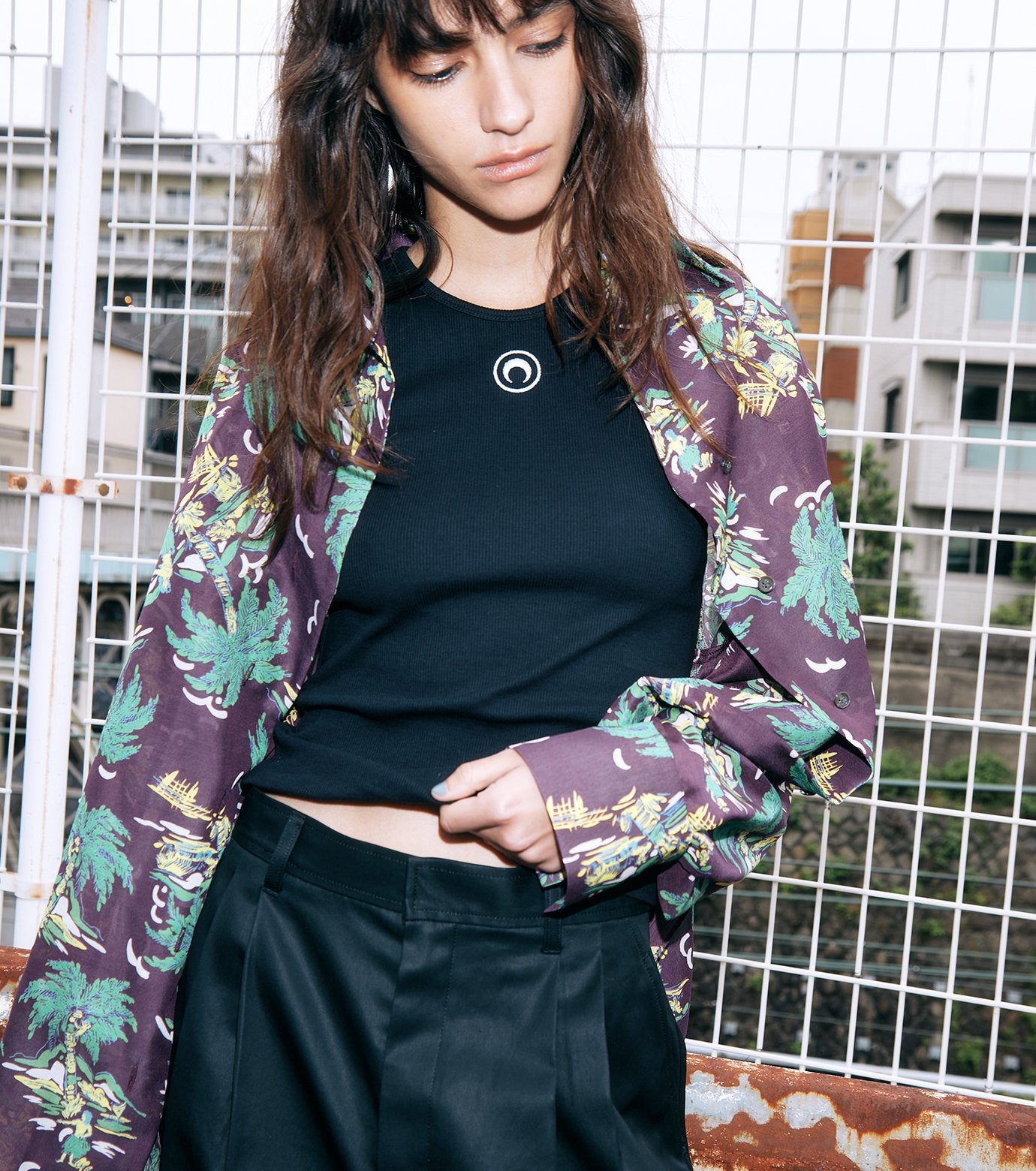 Tropical Print Sheer Shirt