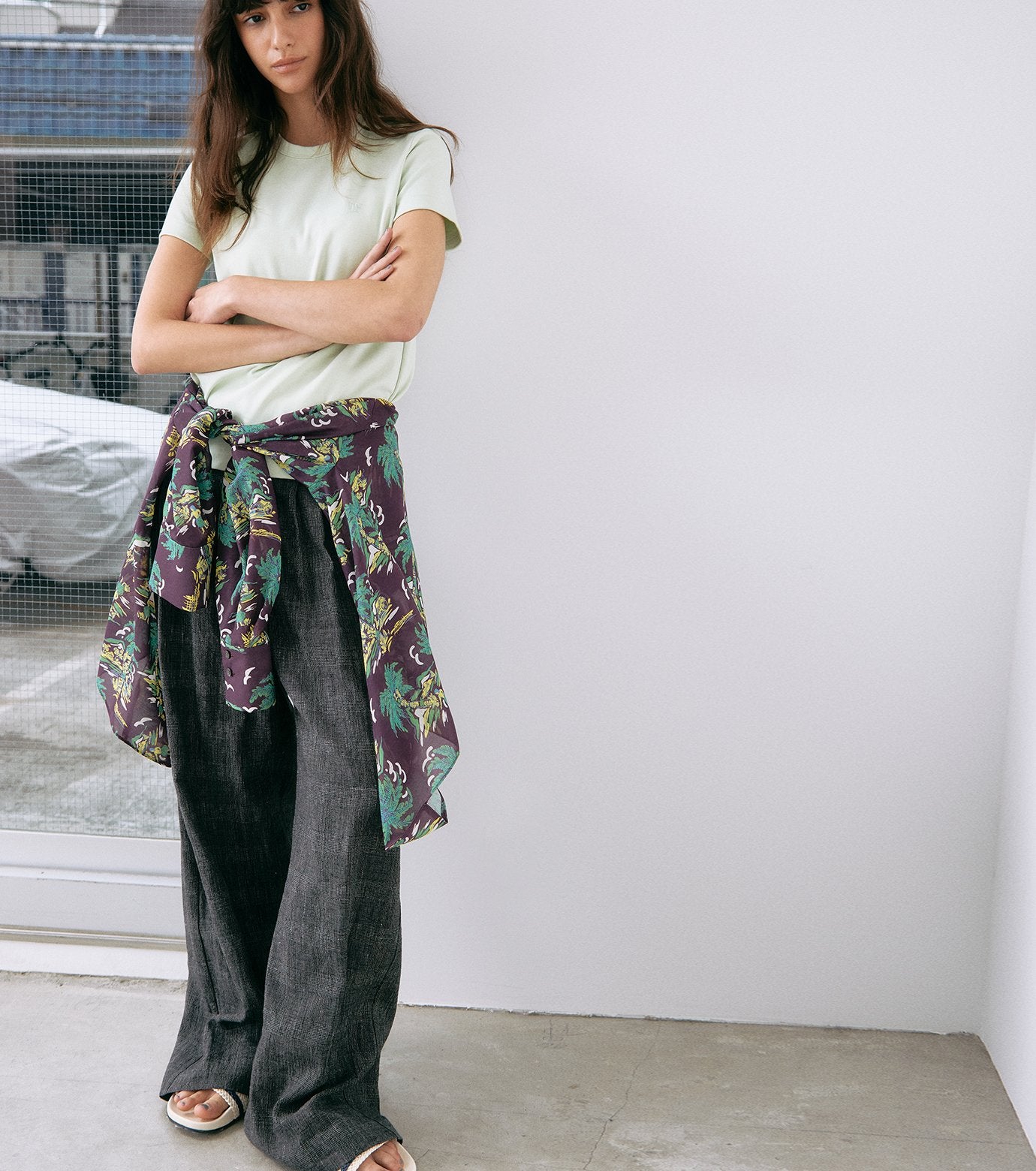 Tropical Print Sheer Shirt