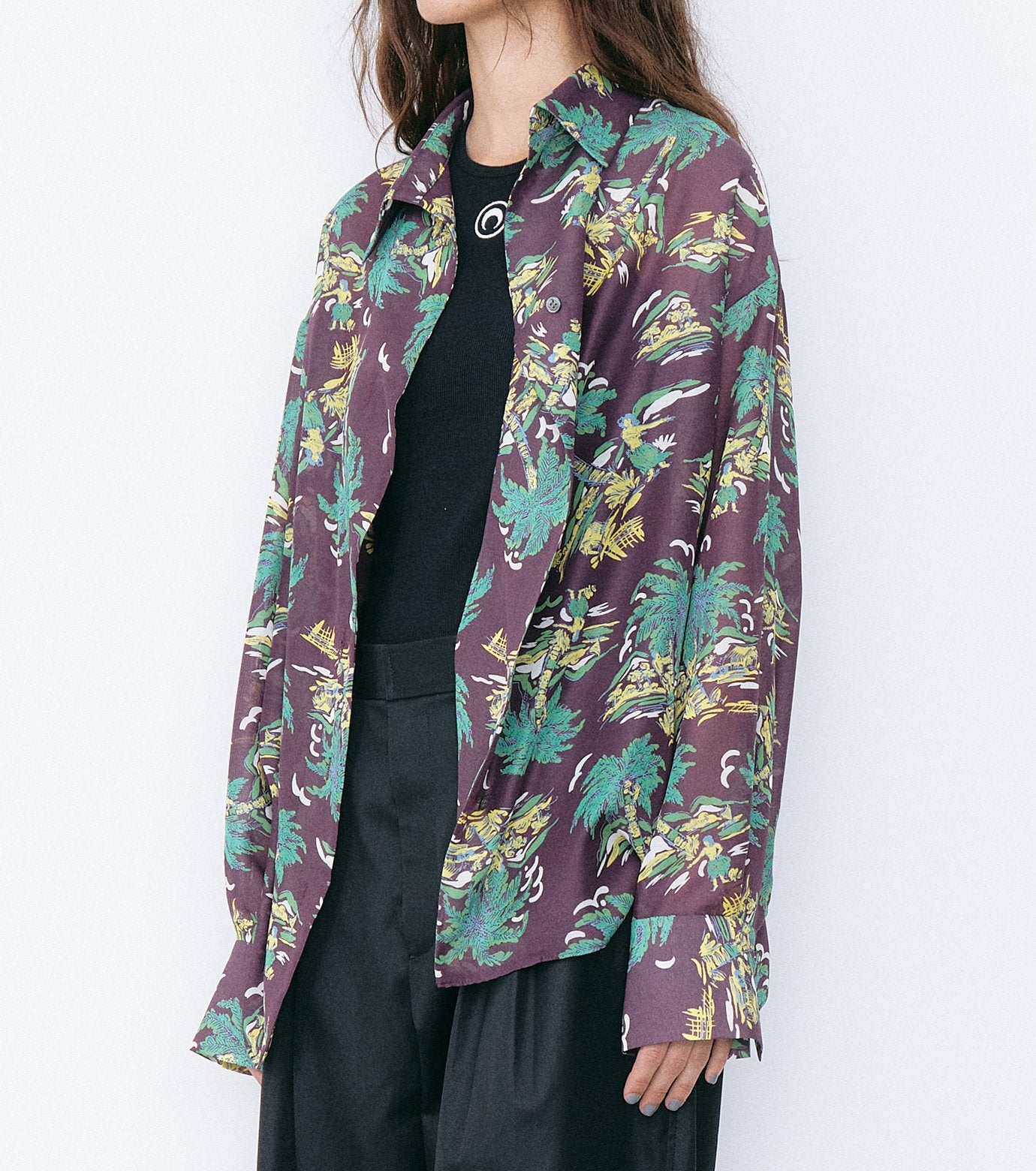 Tropical Print Sheer Shirt