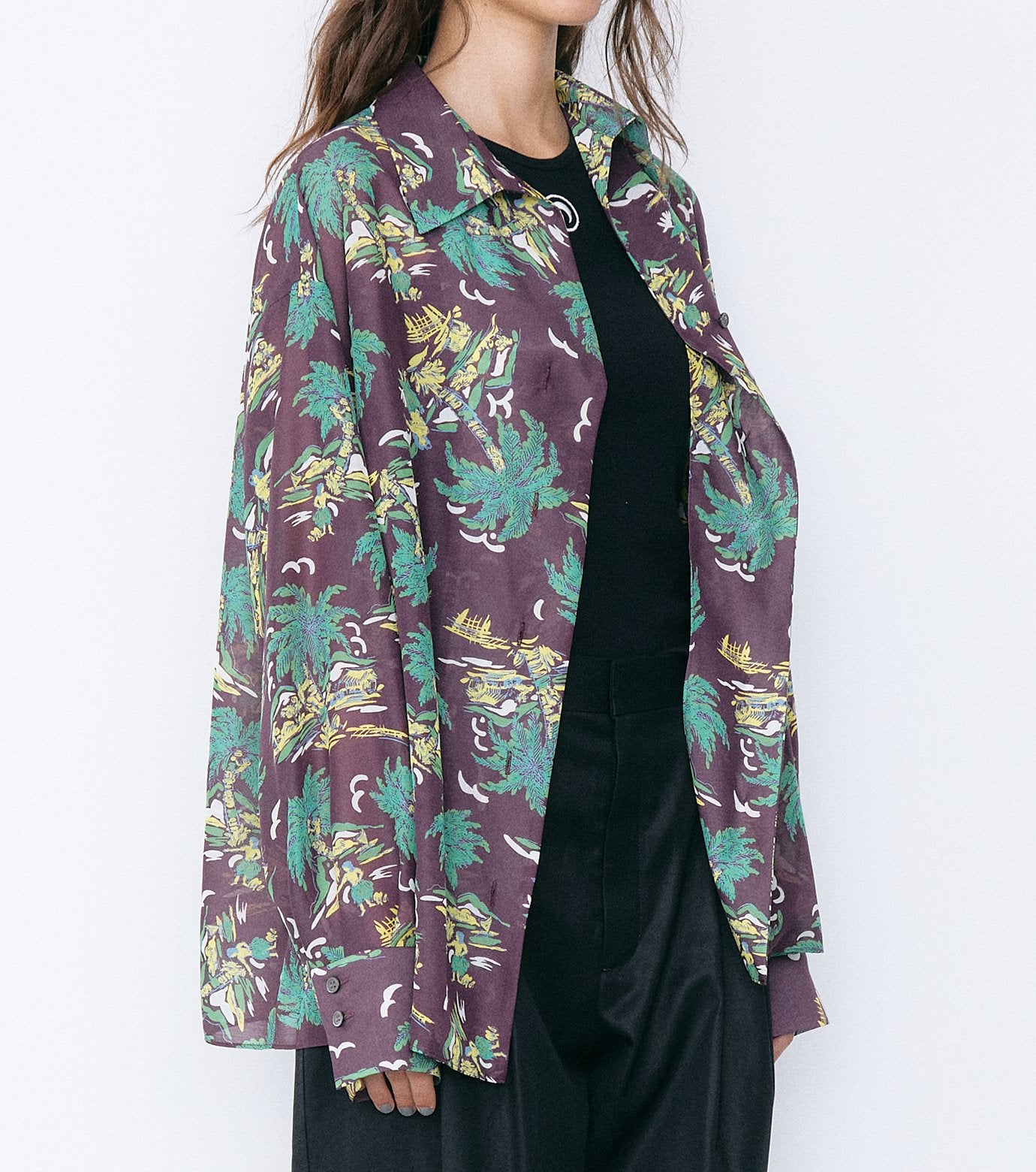 Tropical Print Sheer Shirt