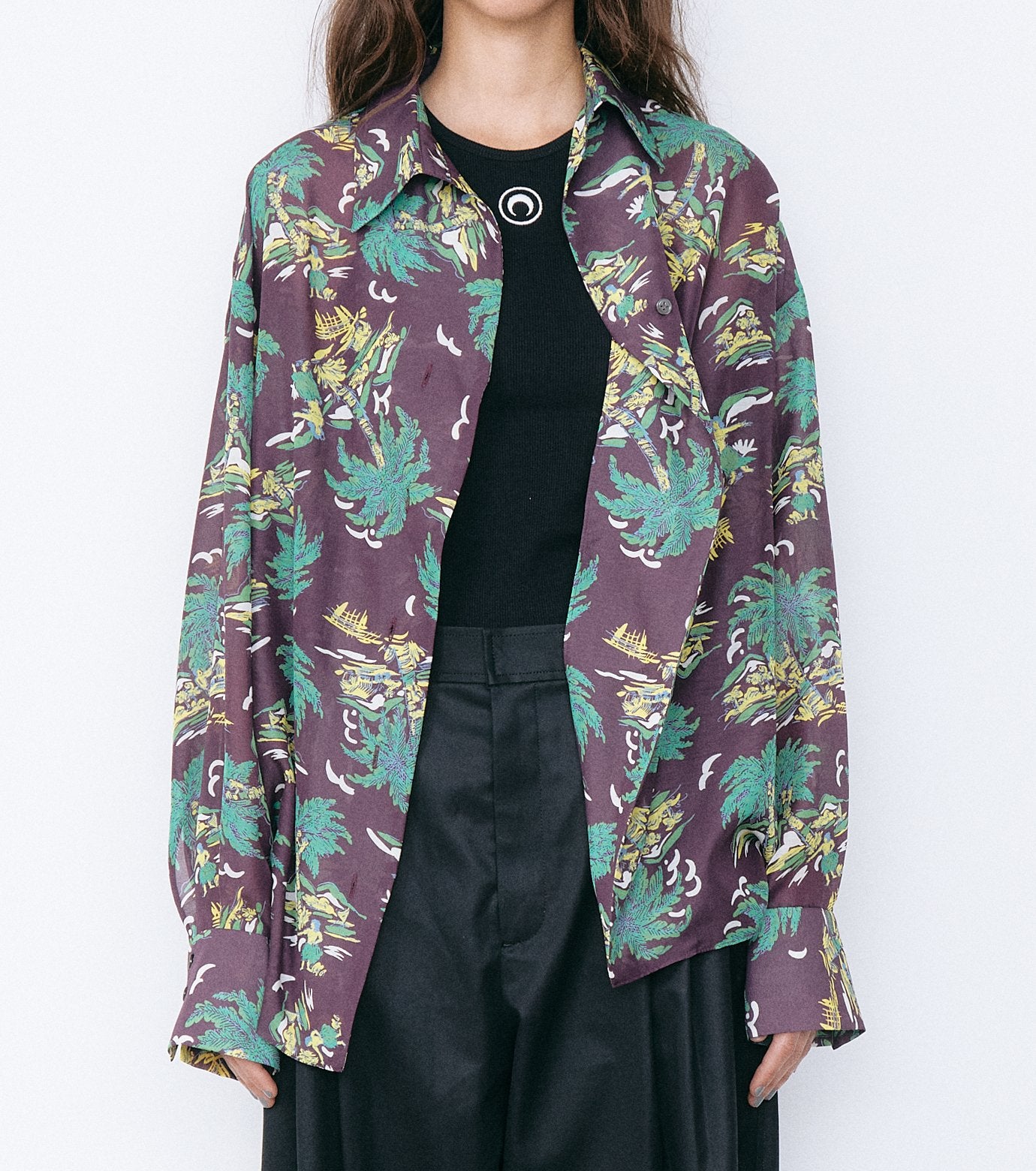 Tropical Print Sheer Shirt