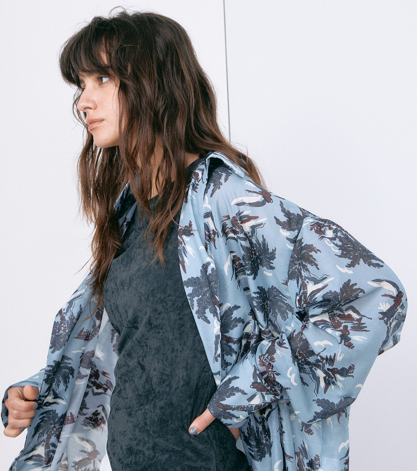 Tropical Print Sheer Shirt