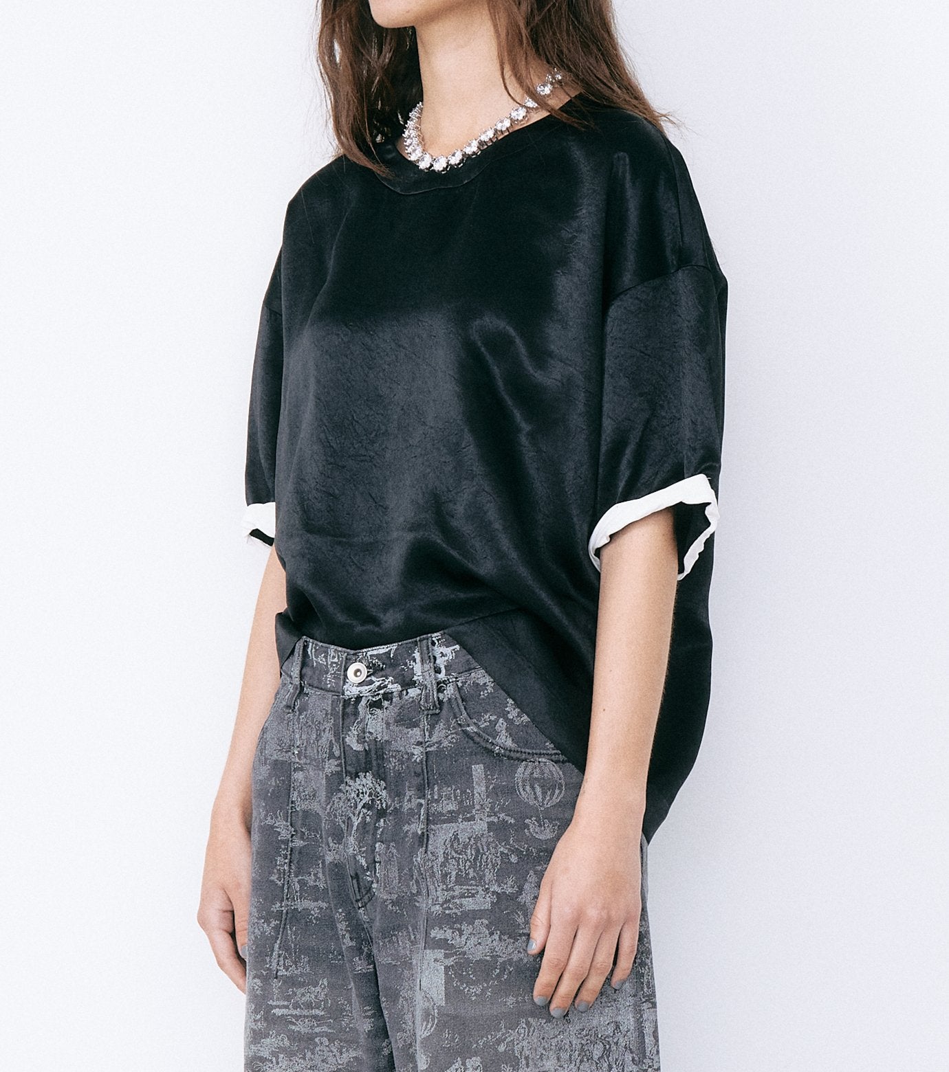 Satin Roll-Up Sleeve Top