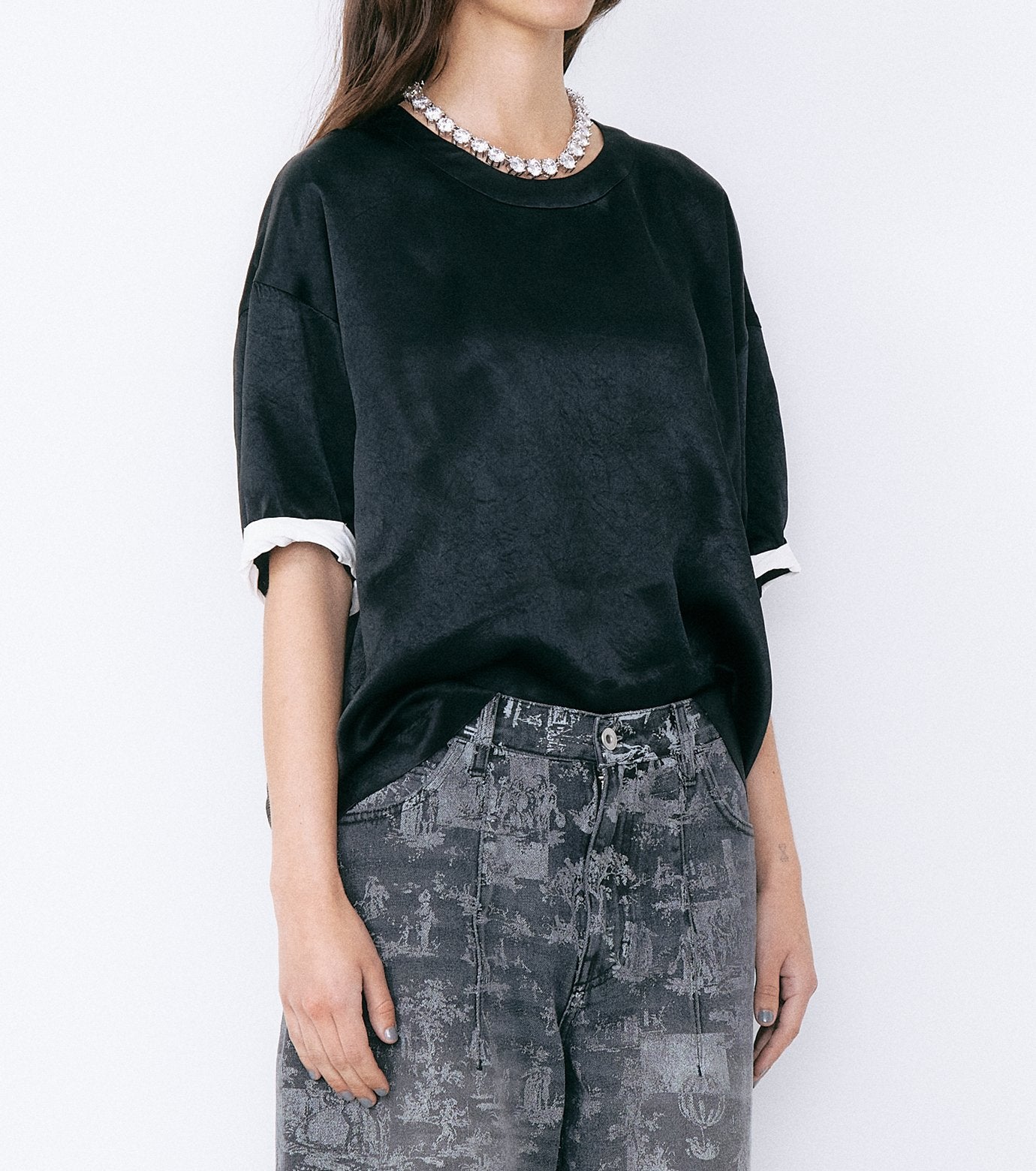 Satin Roll-Up Sleeve Top