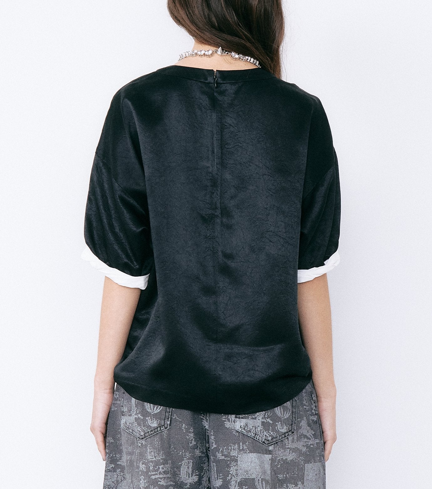 Satin Roll-Up Sleeve Top