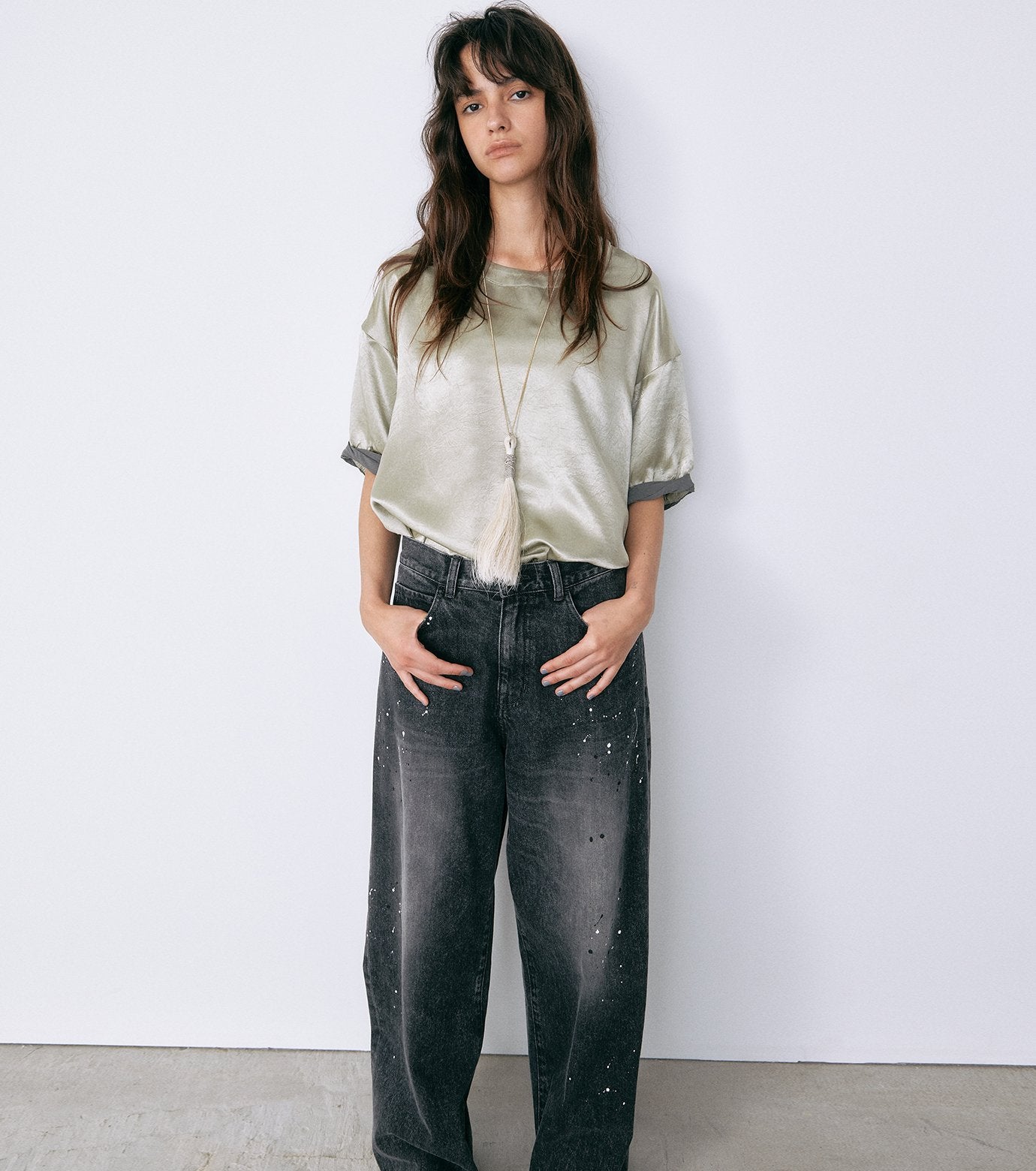 Satin Roll-Up Sleeve Top
