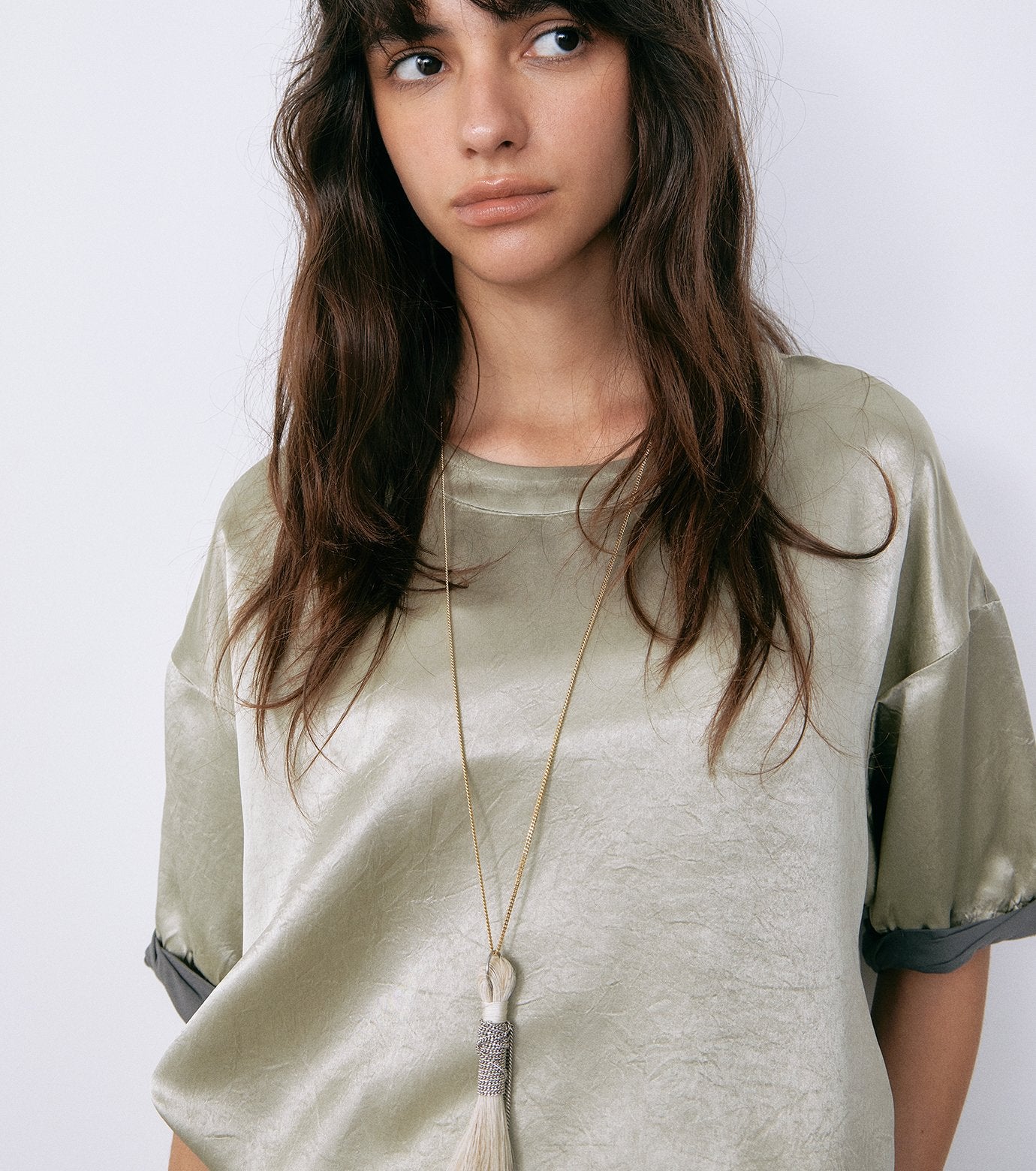 Satin Roll-Up Sleeve Top