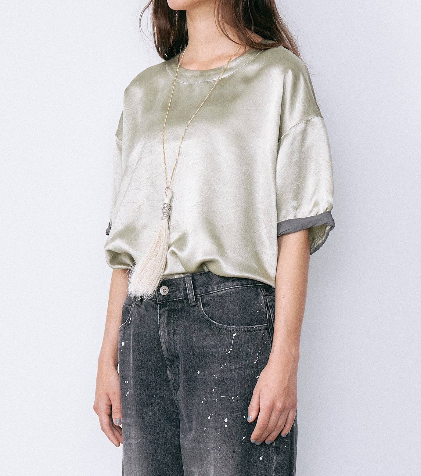 Satin Roll-Up Sleeve Top