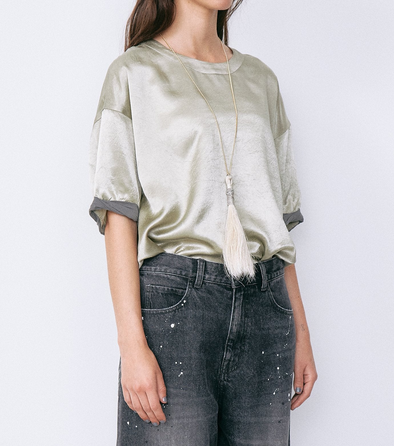 Satin Roll-Up Sleeve Top