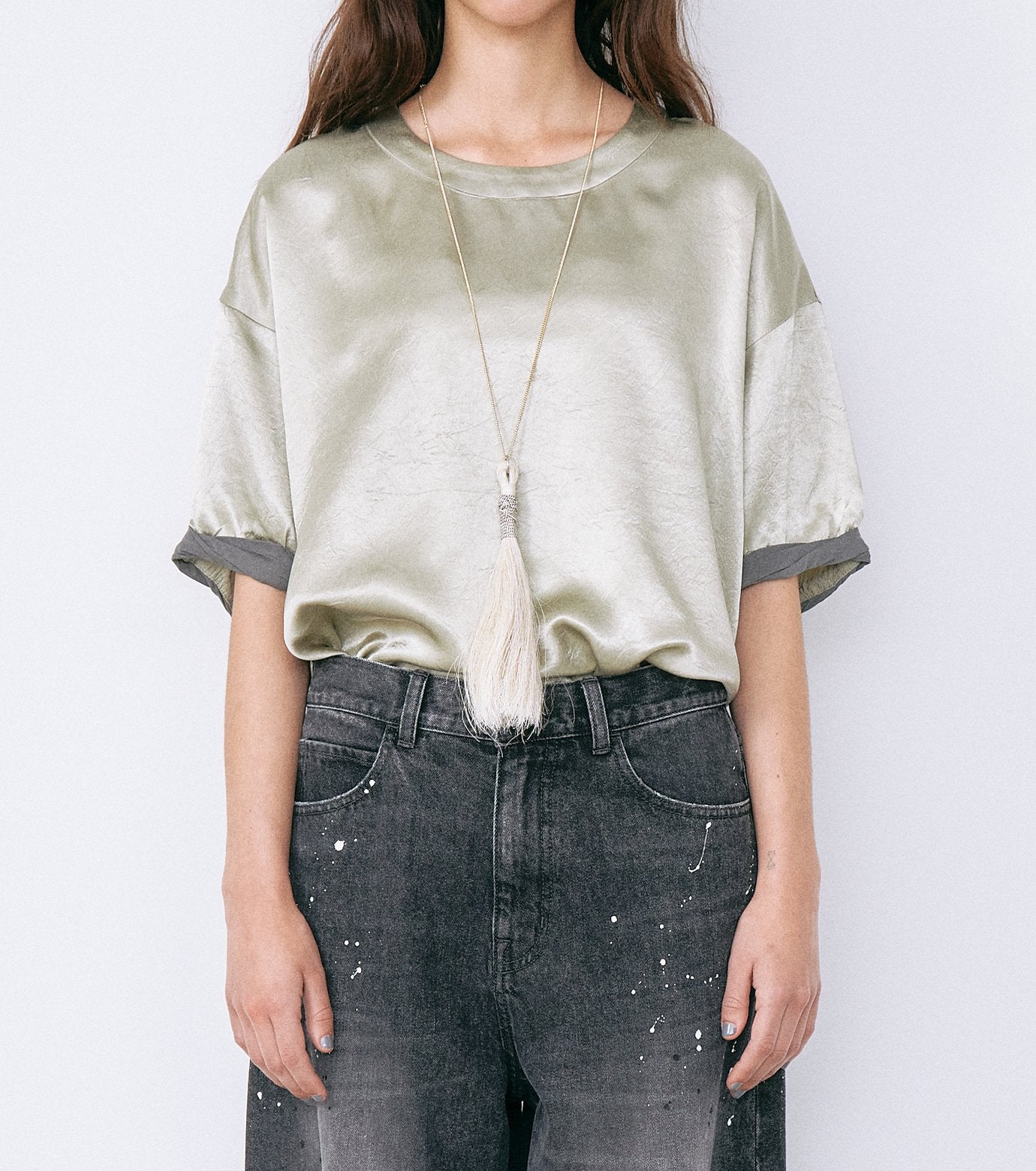 Satin Roll-Up Sleeve Top