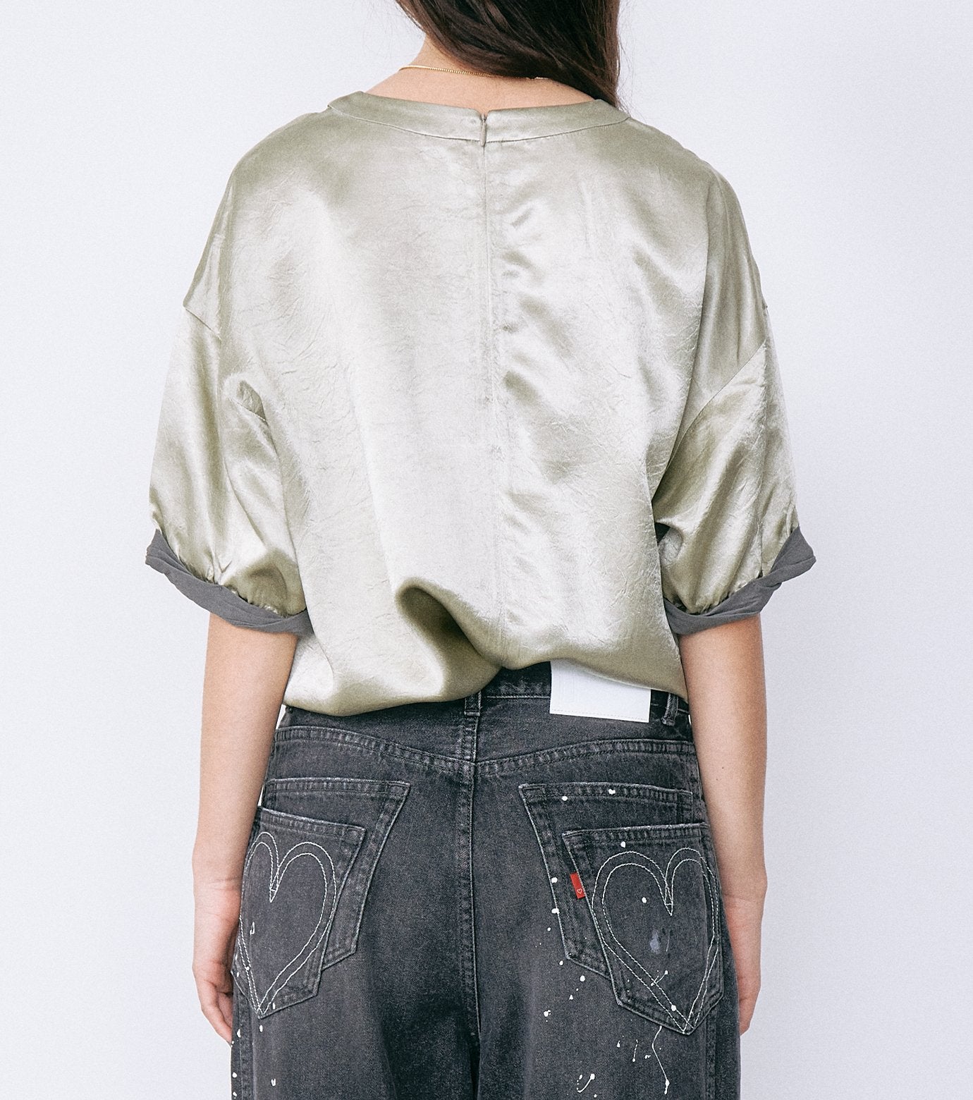 Satin Roll-Up Sleeve Top