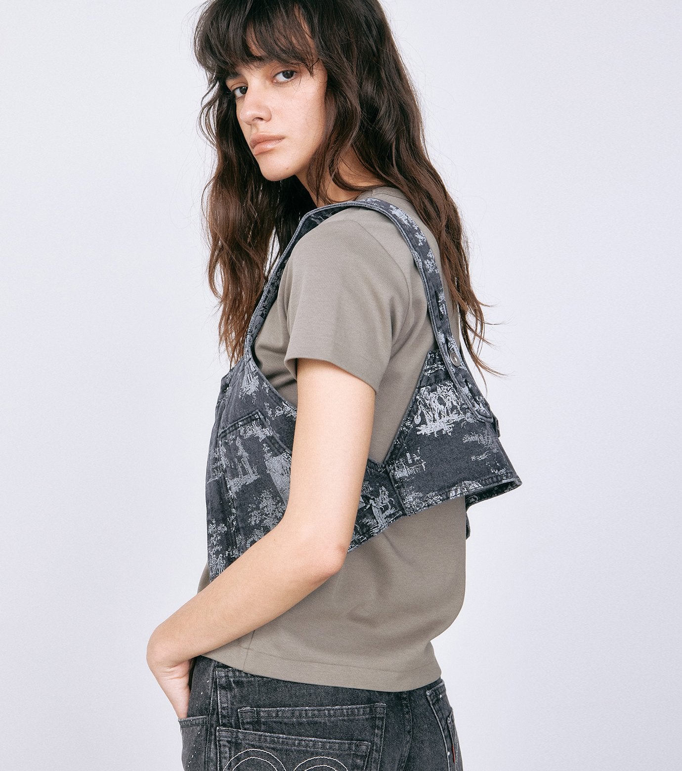Wallpaper Print Denim Bib Top