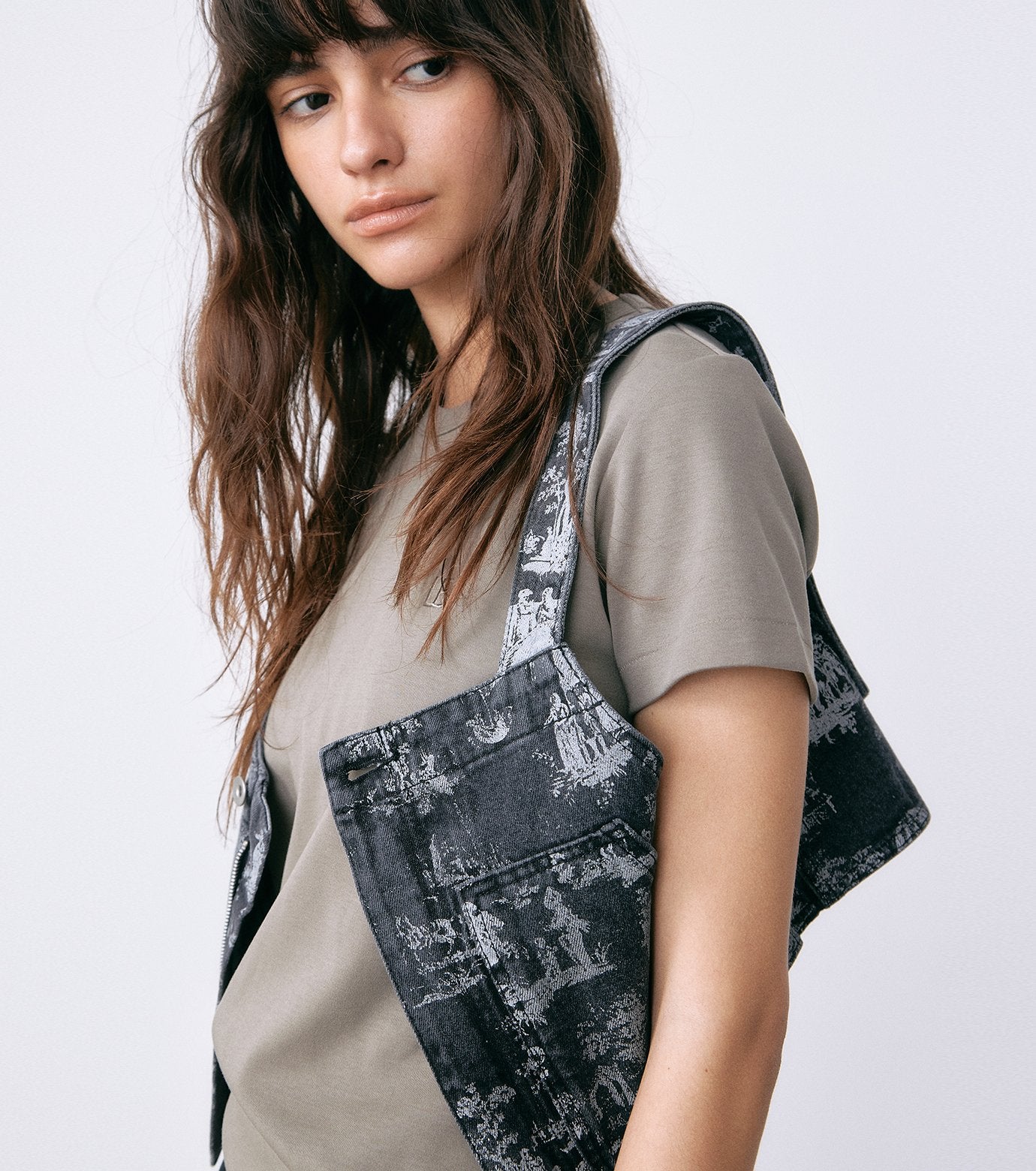 Wallpaper Print Denim Bib Top