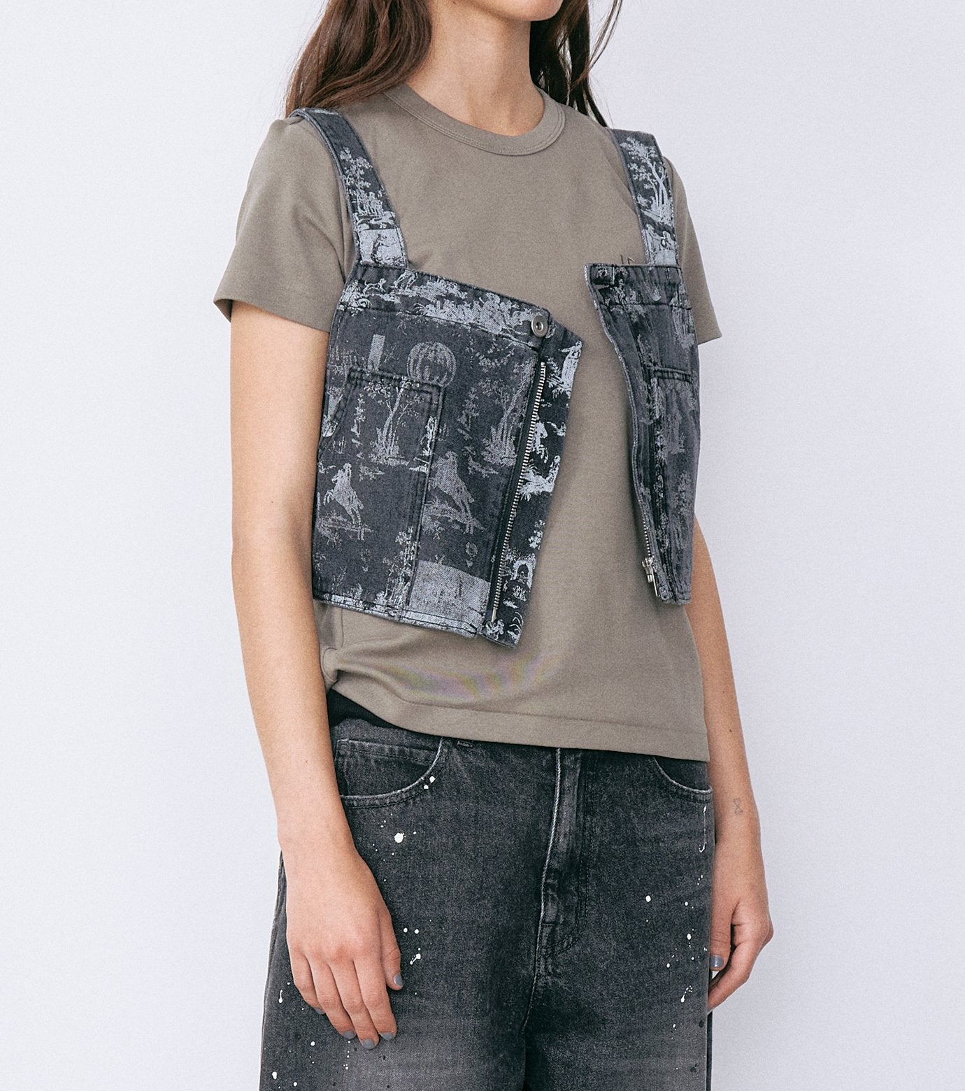 Wallpaper Print Denim Bib Top
