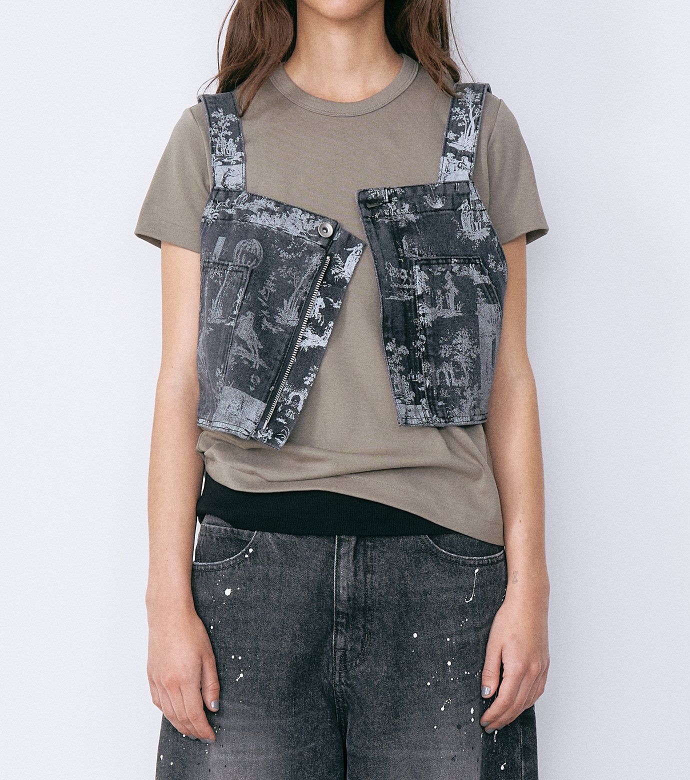Wallpaper Print Denim Bib Top