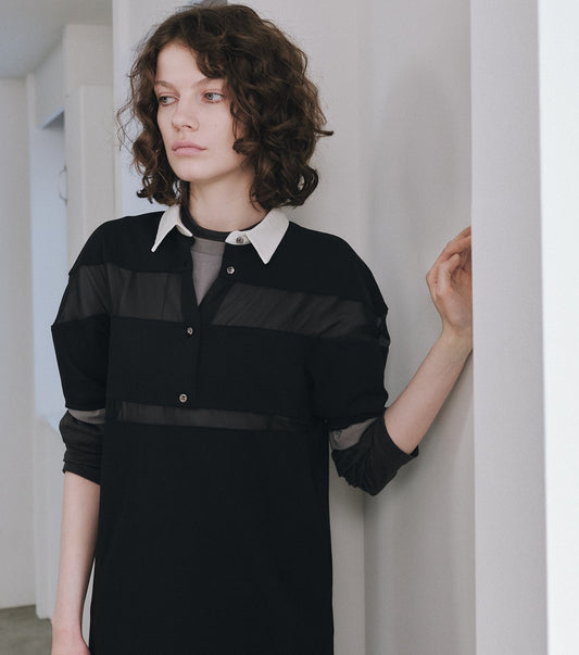 Sheer Detail Rugby Shirt Dress