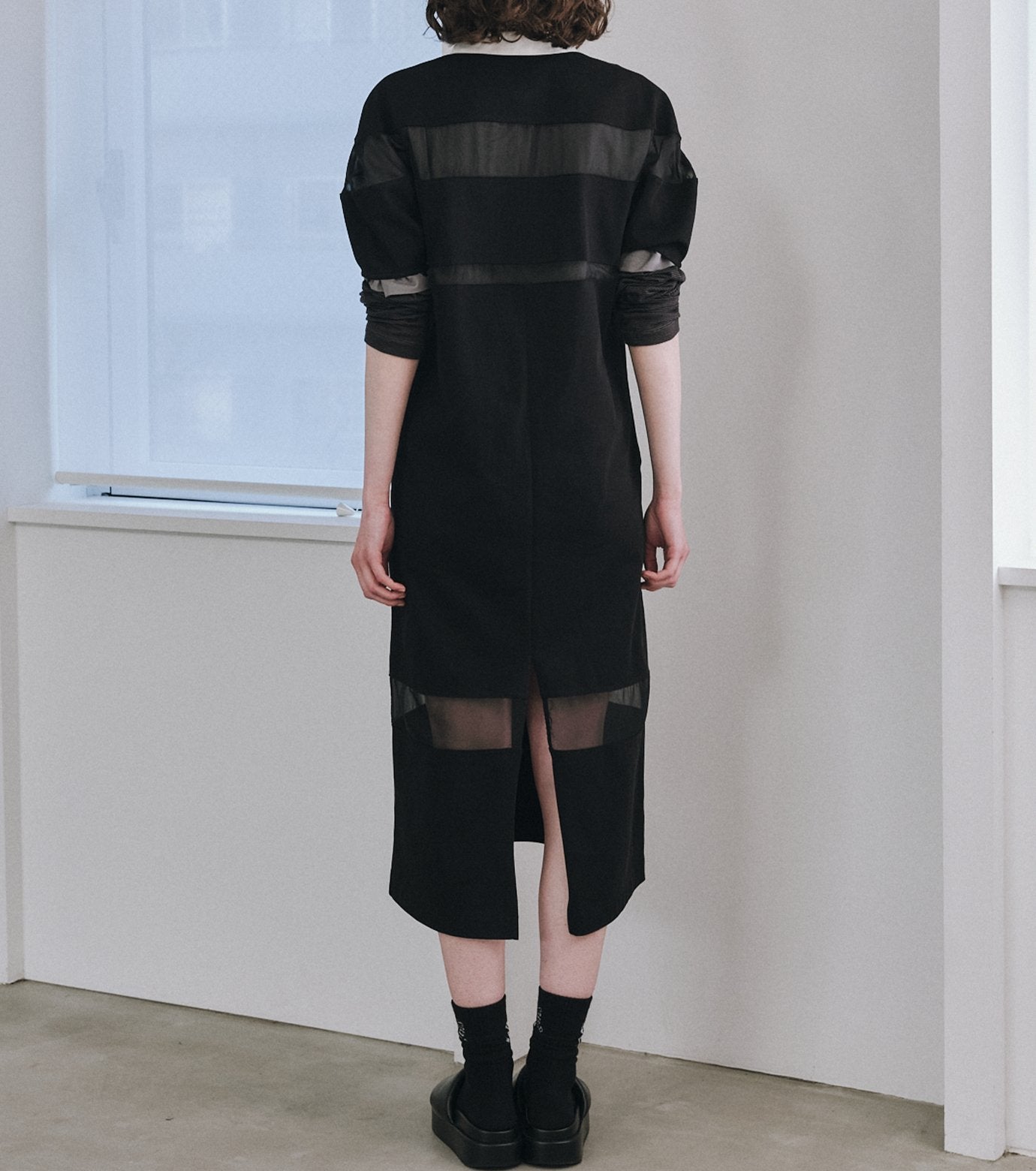 Sheer Detail Rugby Shirt Dress