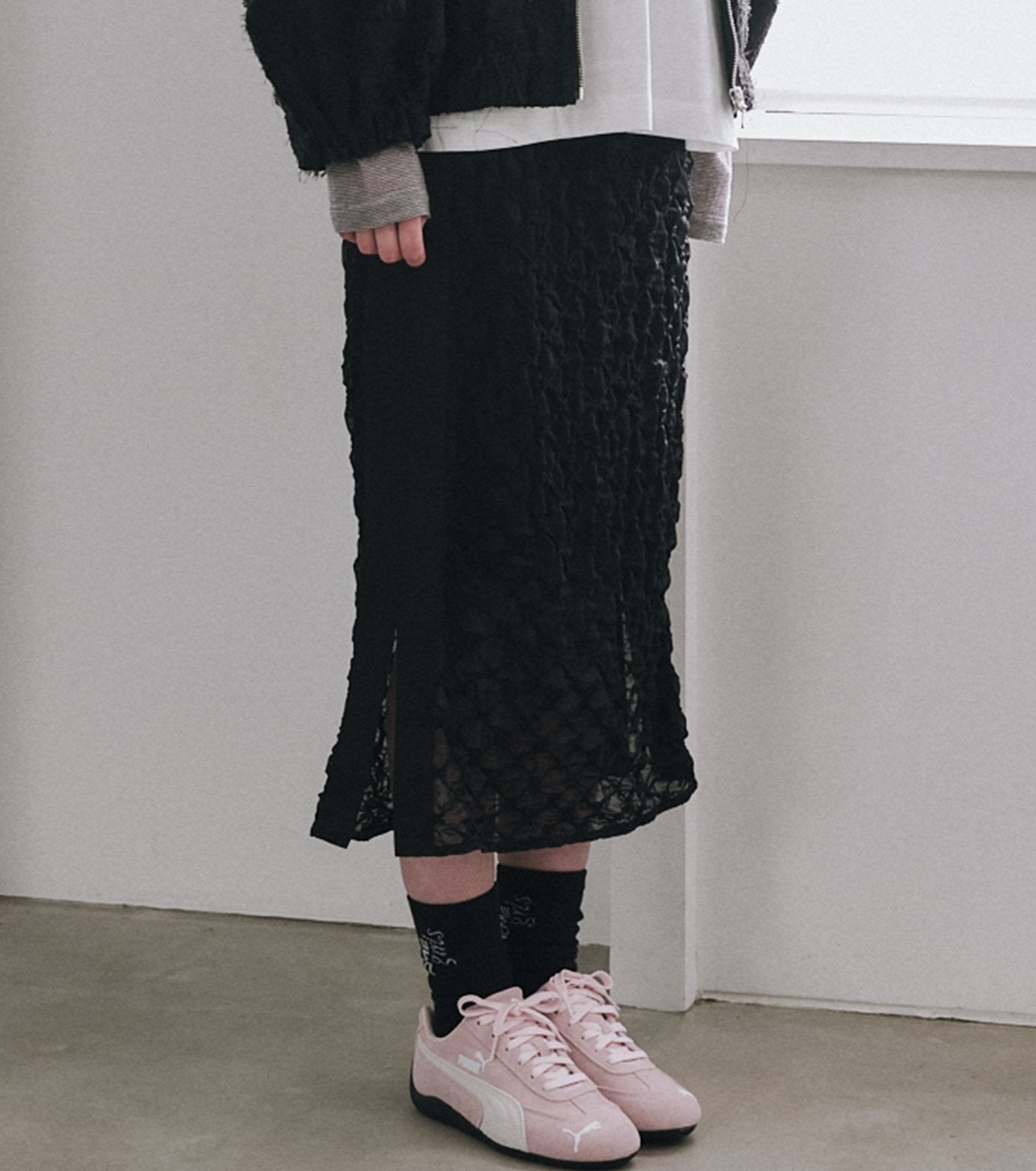 Chiffon Shrink Lace Pencil Skirt