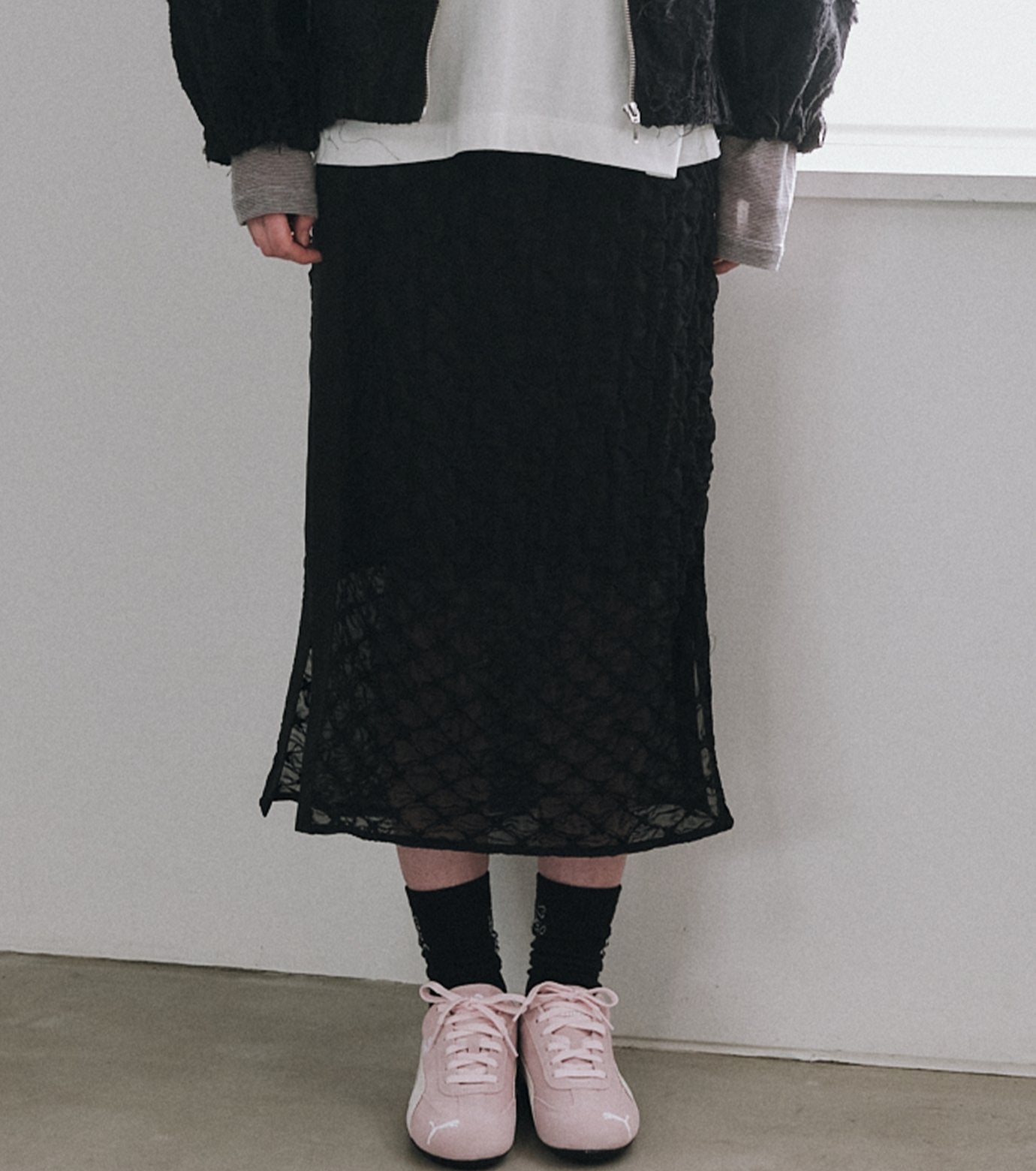 Chiffon Shrink Lace Pencil Skirt