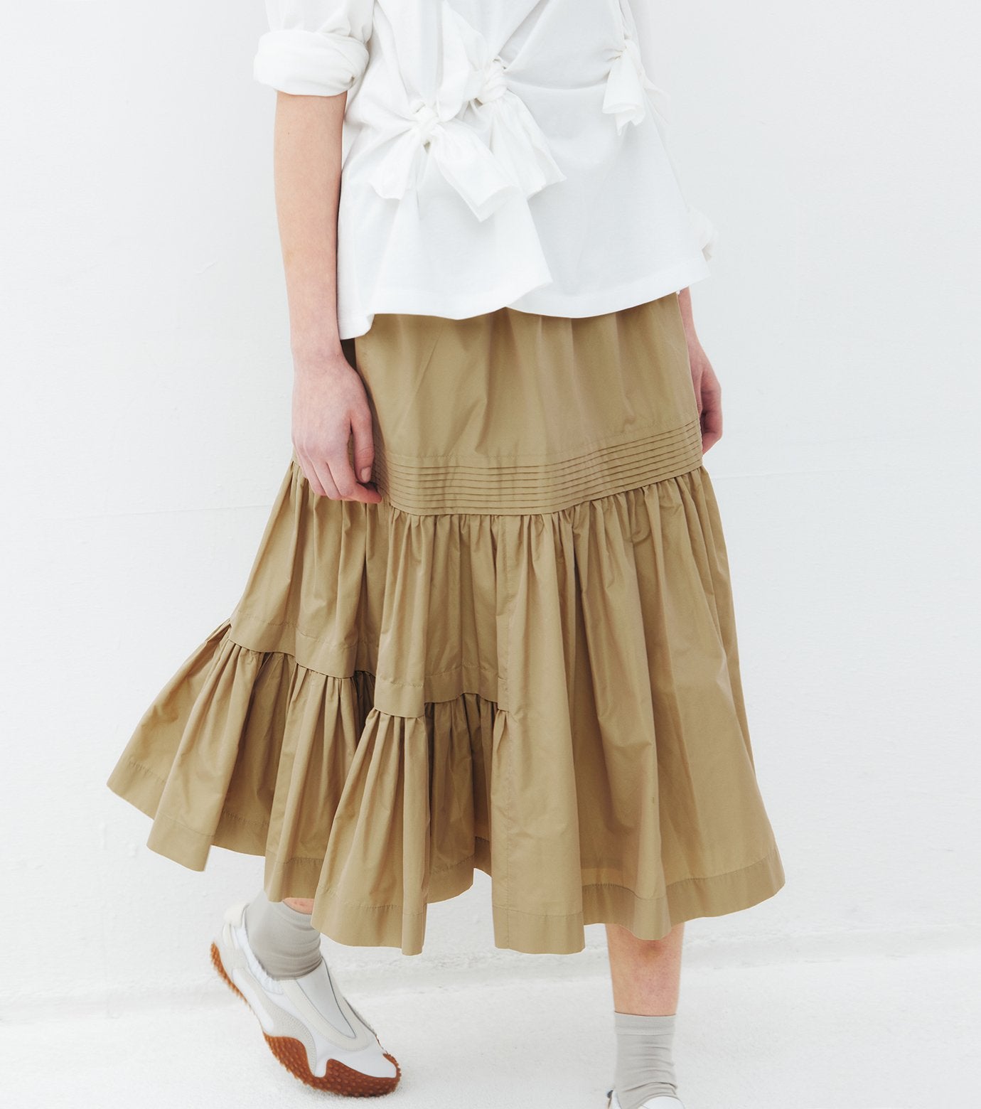 Taffeta Gathered Midi Skirt